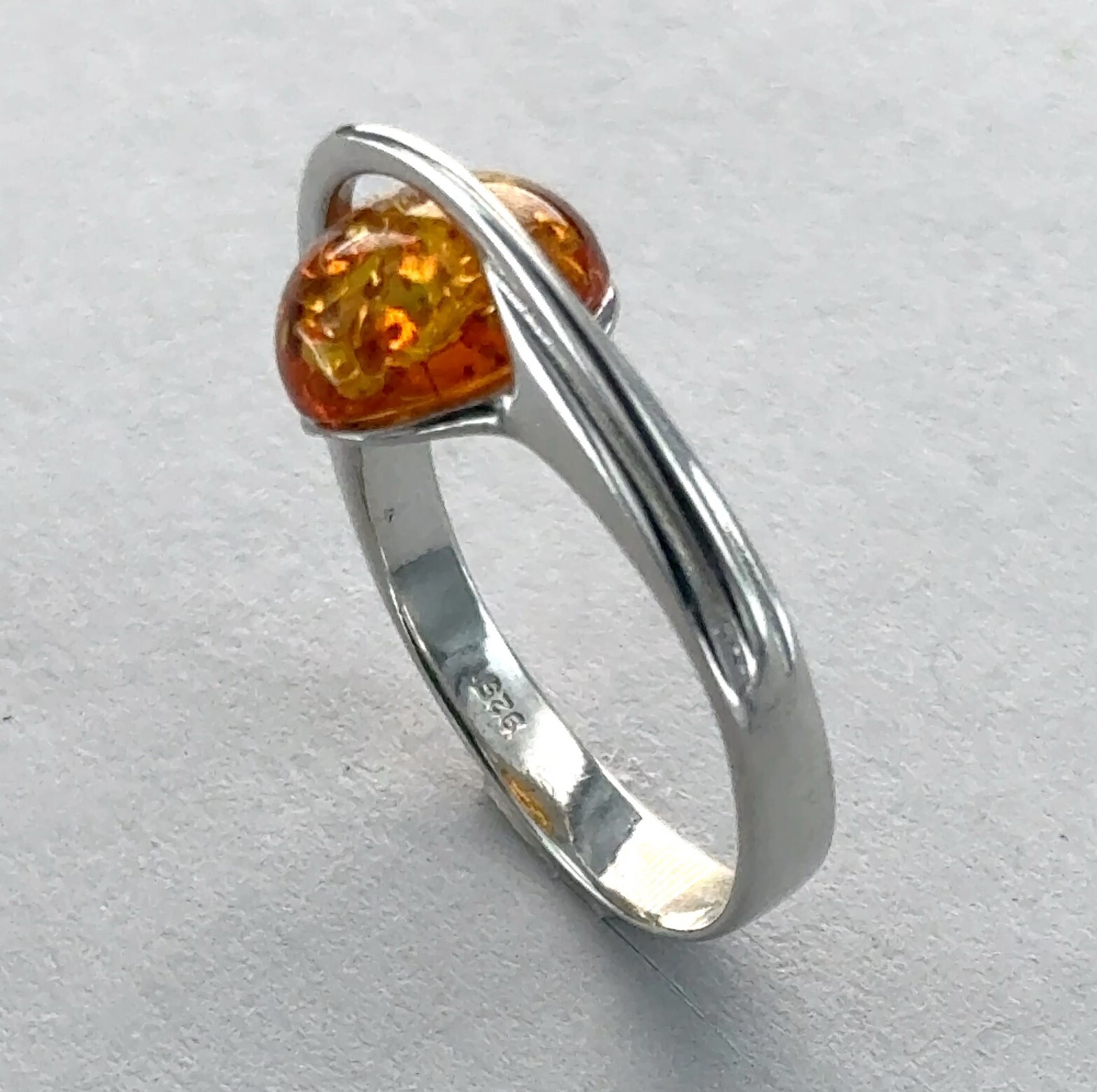 Cognac / Brown Round BALTIC AMBER Space Ring 925 STERLING SILVER Poland #22e