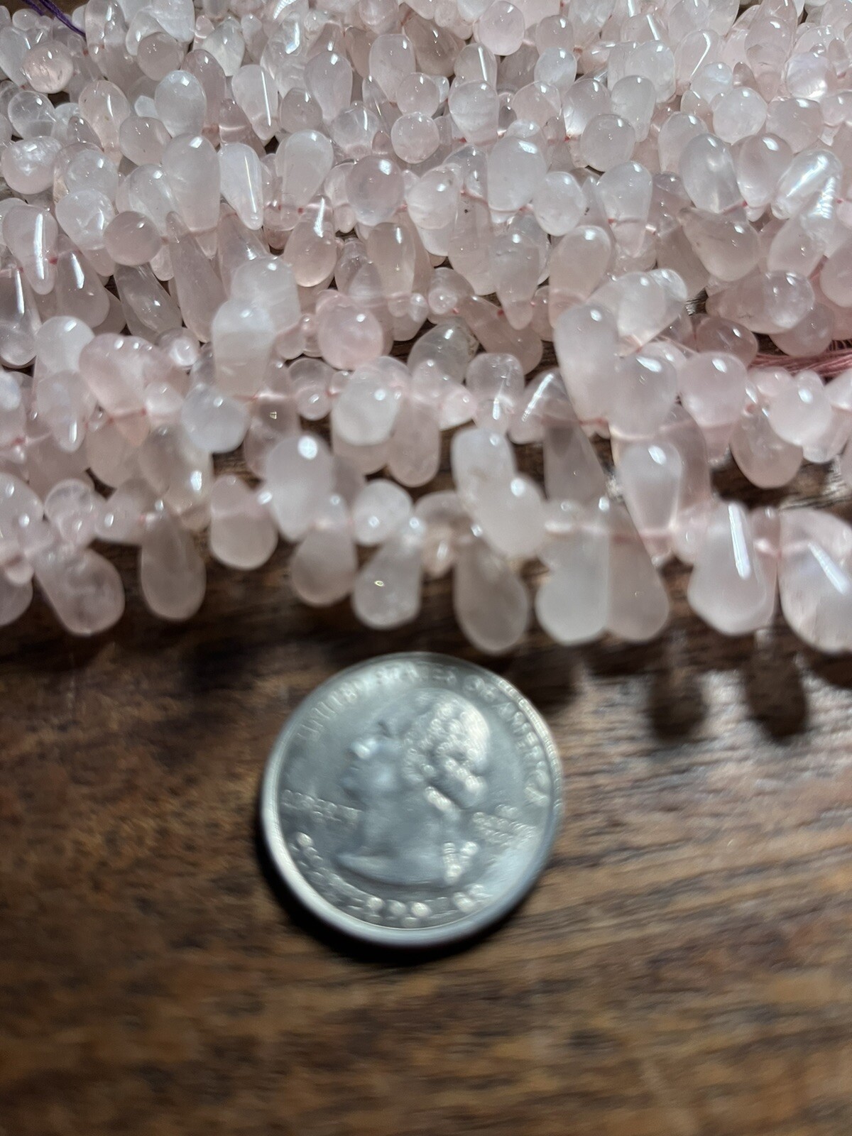 10-15mm Old Stock Natural Rose Quartz Briolette Gemstone Beads 14in Strand