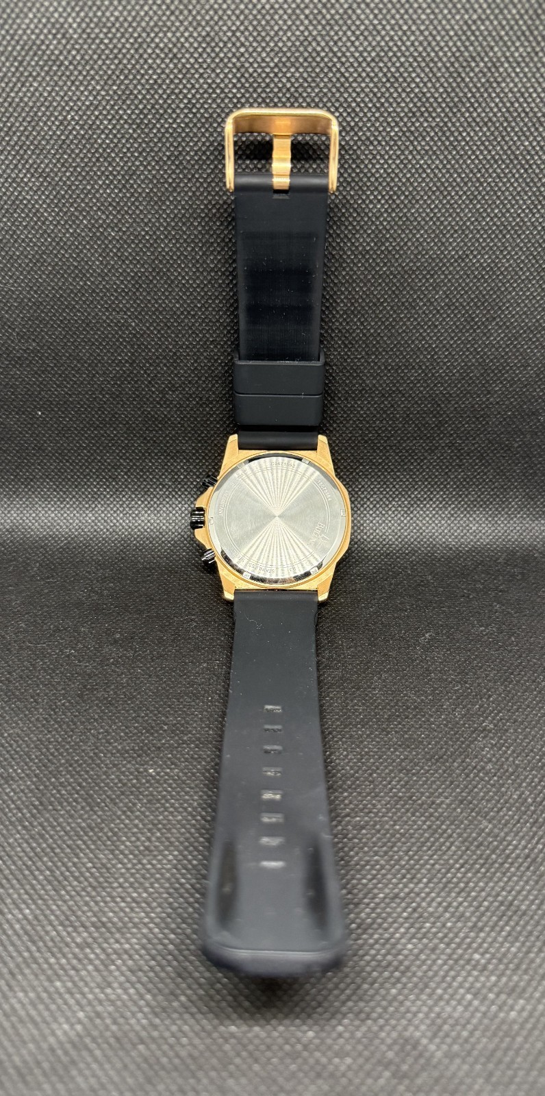 Bulova Marine Star 98B104 Mens Watch Gold Case Blk Rubber Strap 44mm Running