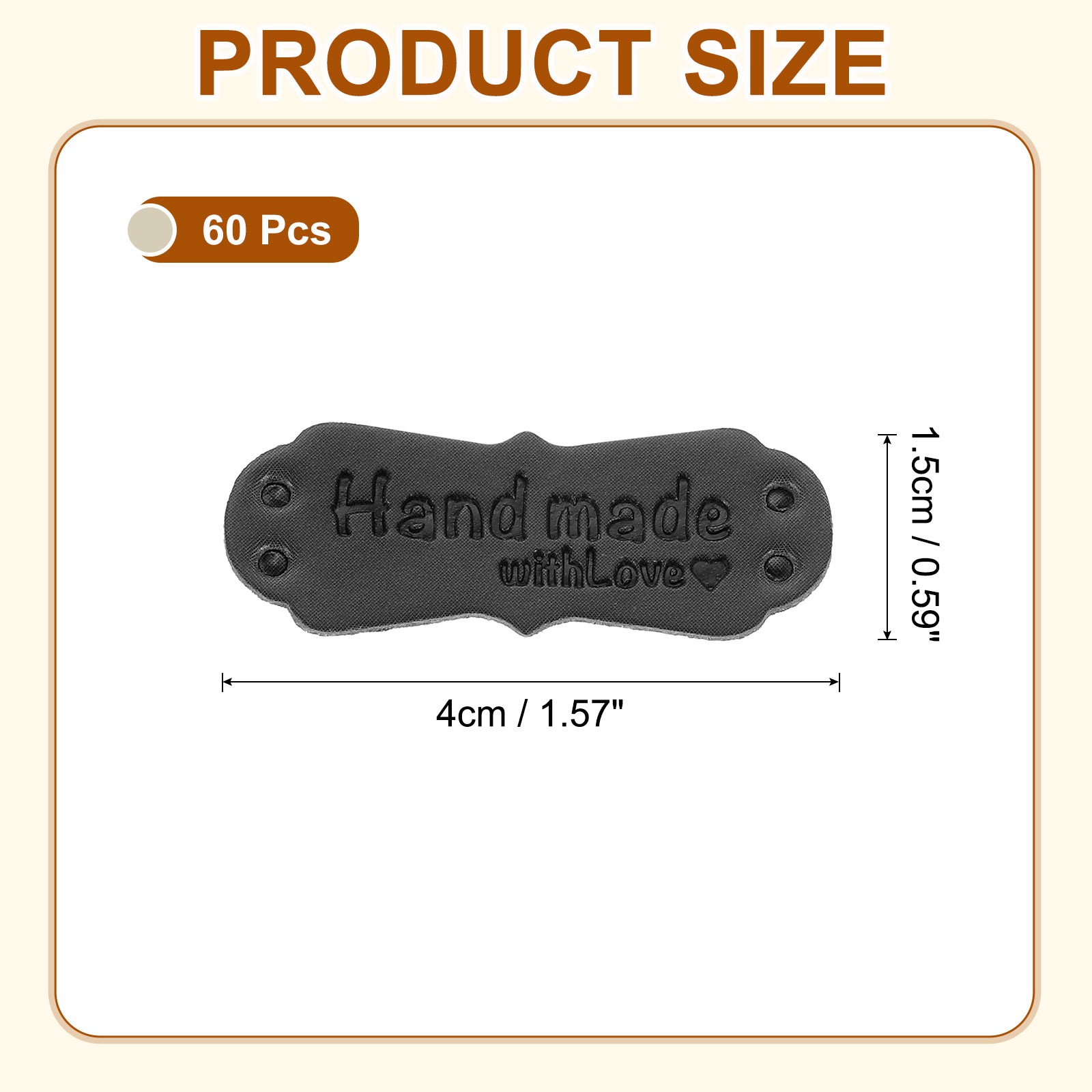 60Pcs Leather Labels for Handmade Items, 0.59″x1.57″, Black