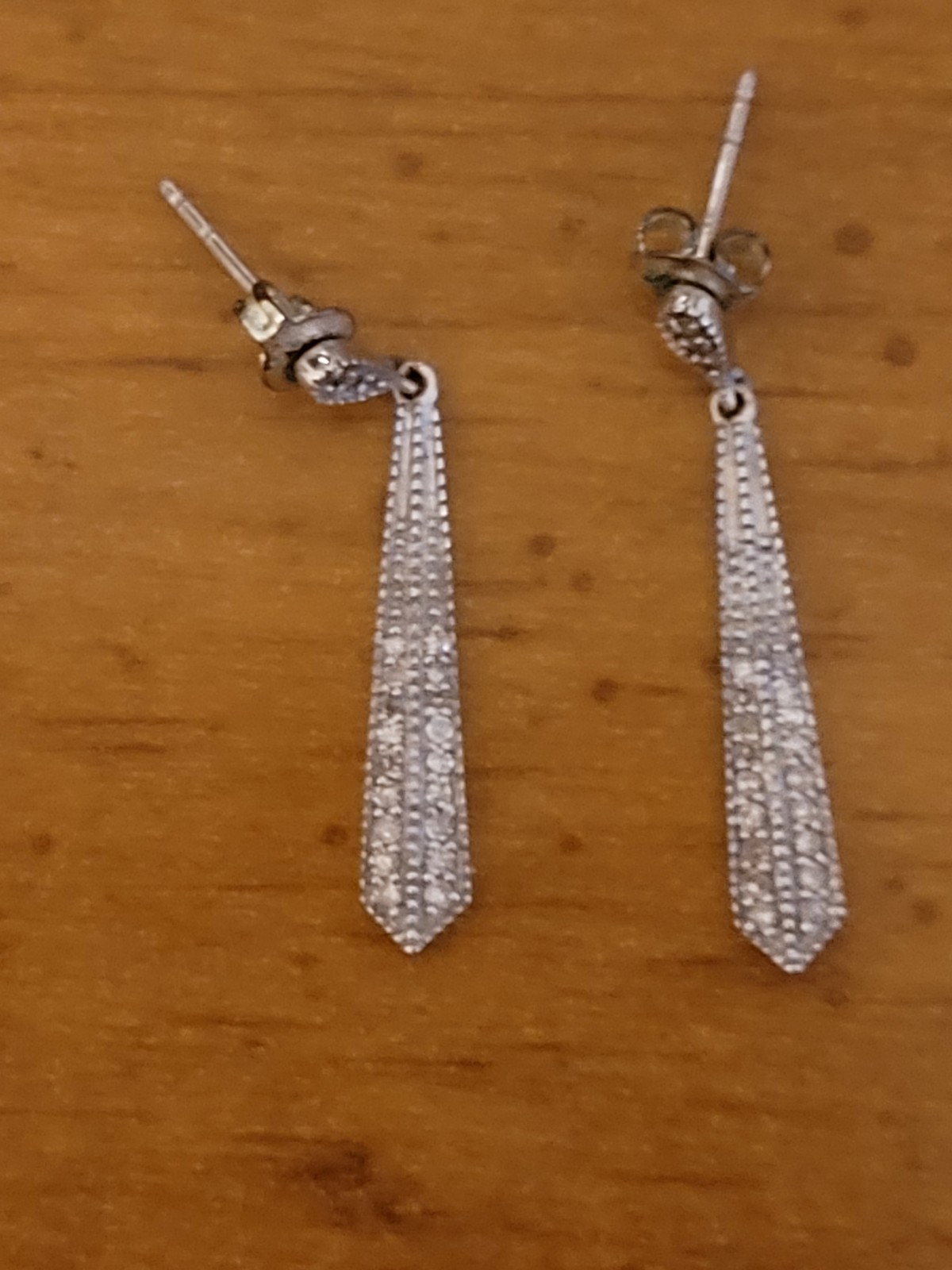 Jared 14k White Gold Genuine Diamond Tapered Bar Drop Dangle Earrings