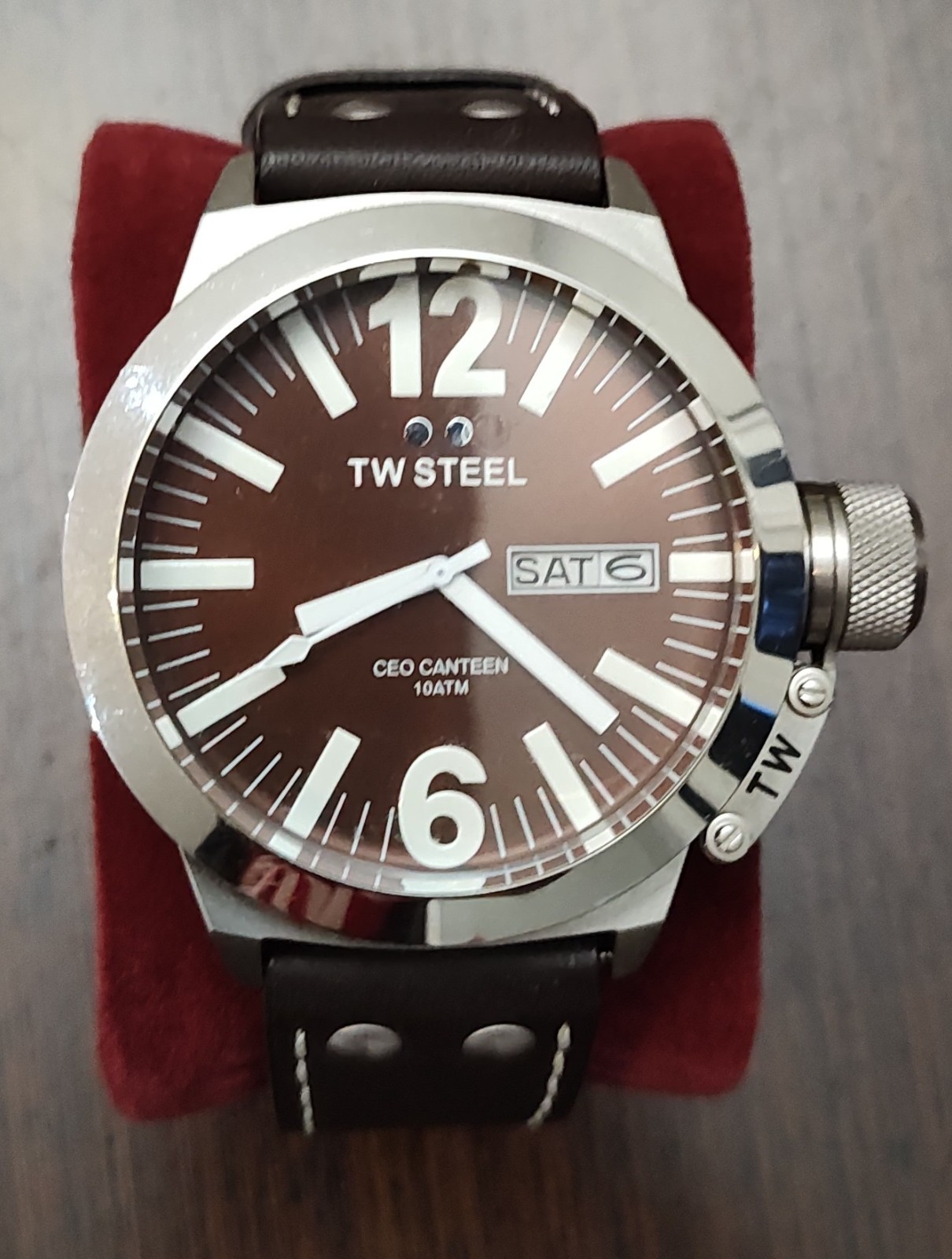 TW Steel Men’s CEO Canteen Day Date Original Leather Band Dark Brown Face