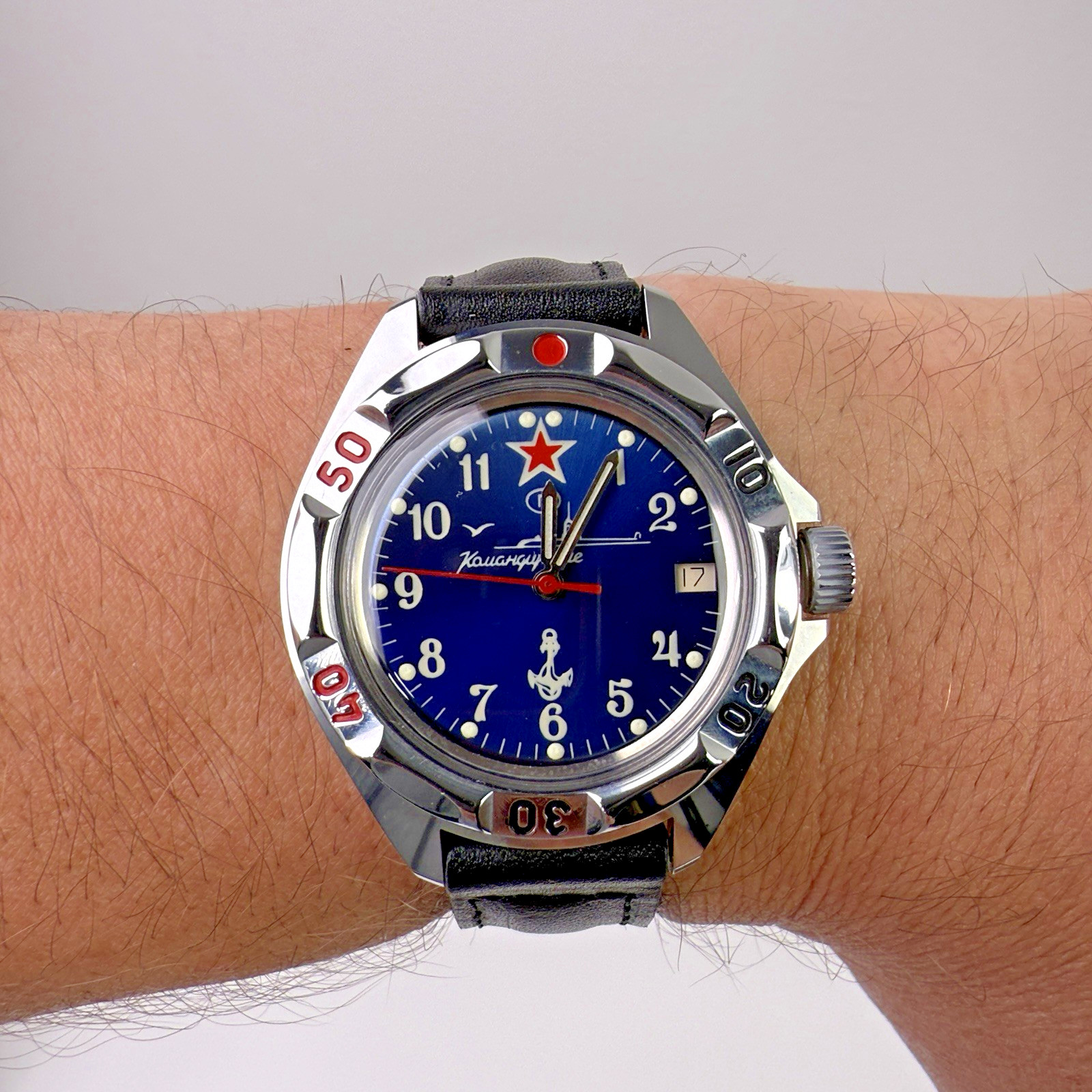 Vostok Komandirskie Russian SUBMARINE Automatic Watch Blue Dial Date Black Strap