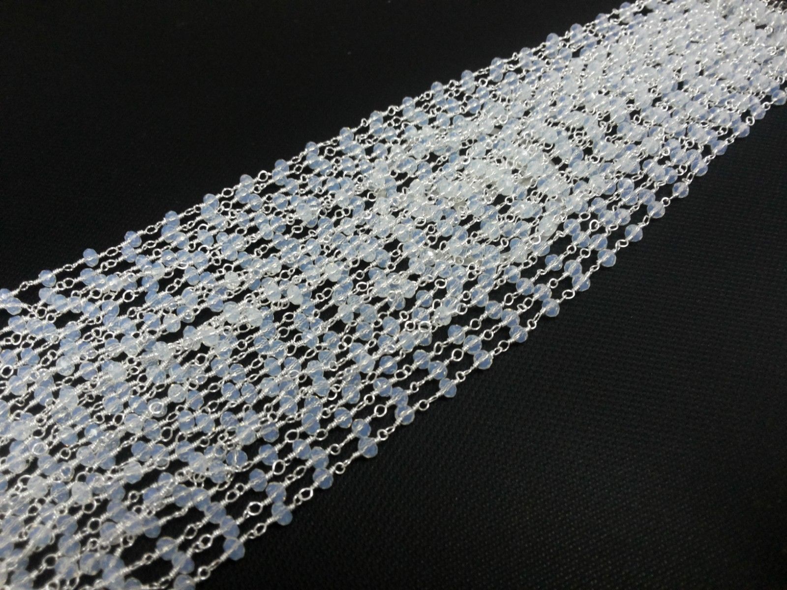 10 Feet Opal Quartz Rondelle Faceted 4-4.5mm Beads, Silver Wire Rosary Chain O2
