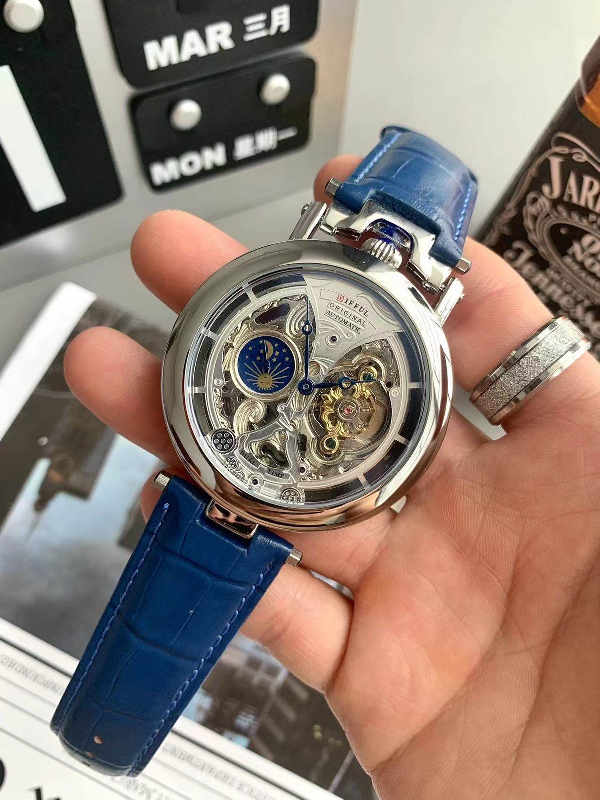 Automatic Skeleton Men Watch Moon‑Phase Large Dial Tourbillon Style Wristwatch