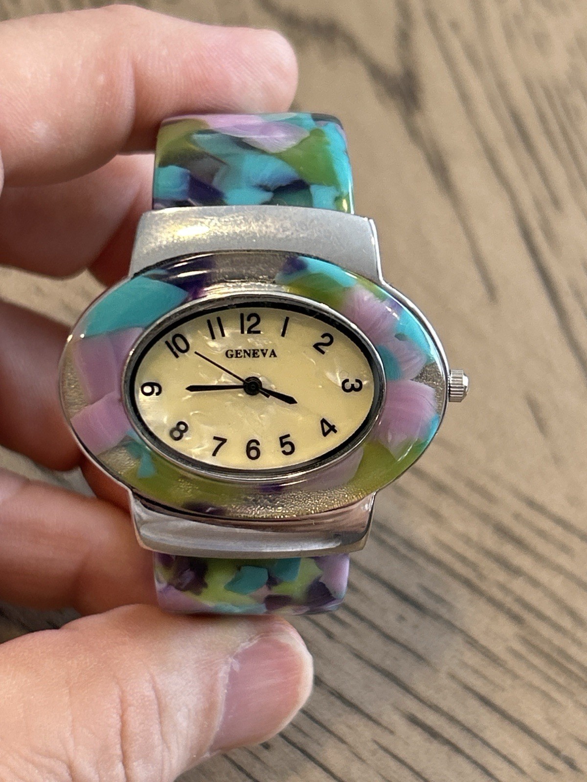 Geneva Multicolor Resin Cuff Bracelet Watch Y2K Quartz Model 574