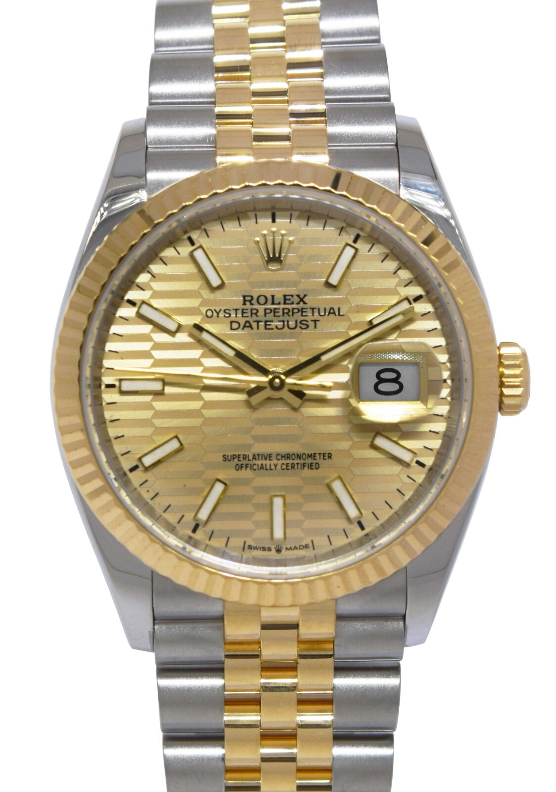 NOS Rolex Datejust 36 Yellow Gold/Steel Golden Fluted Motif Watch B/P ’24 126233
