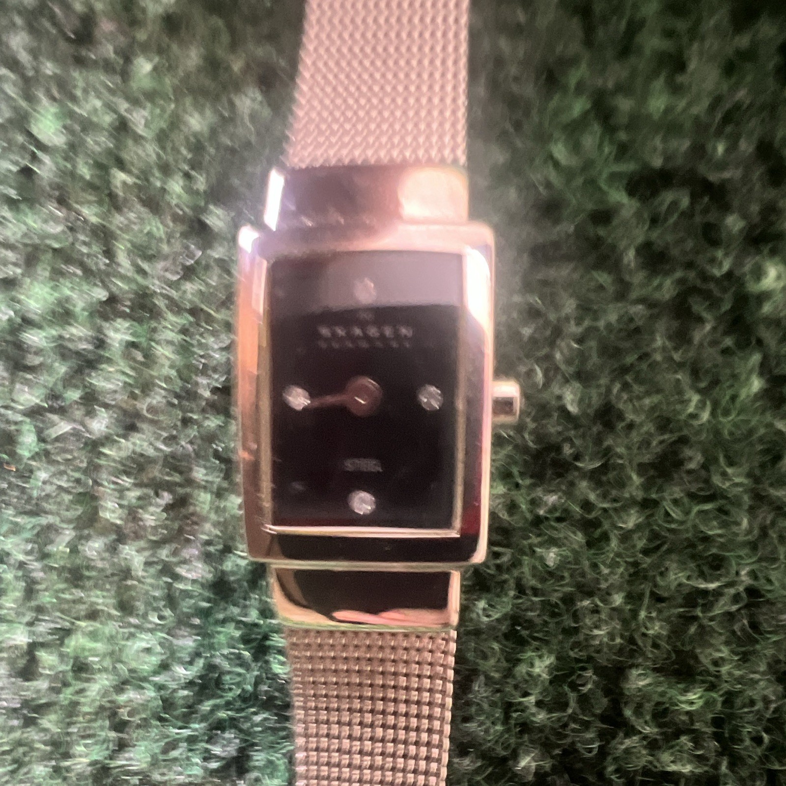 Skagen Women’s Quartz Wristwatch Rectangle Case Black Dial Silver Mesh Band