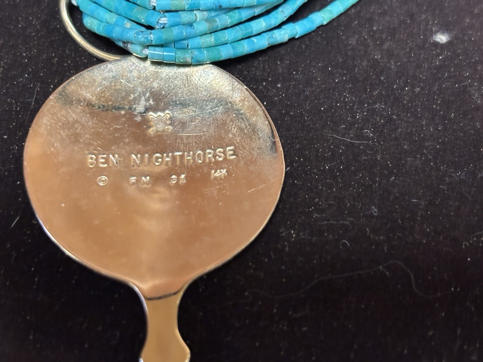 Vintage Ben Nighthorse 5 Strand Heishi Necklace with 14 Karat Gold Pendant