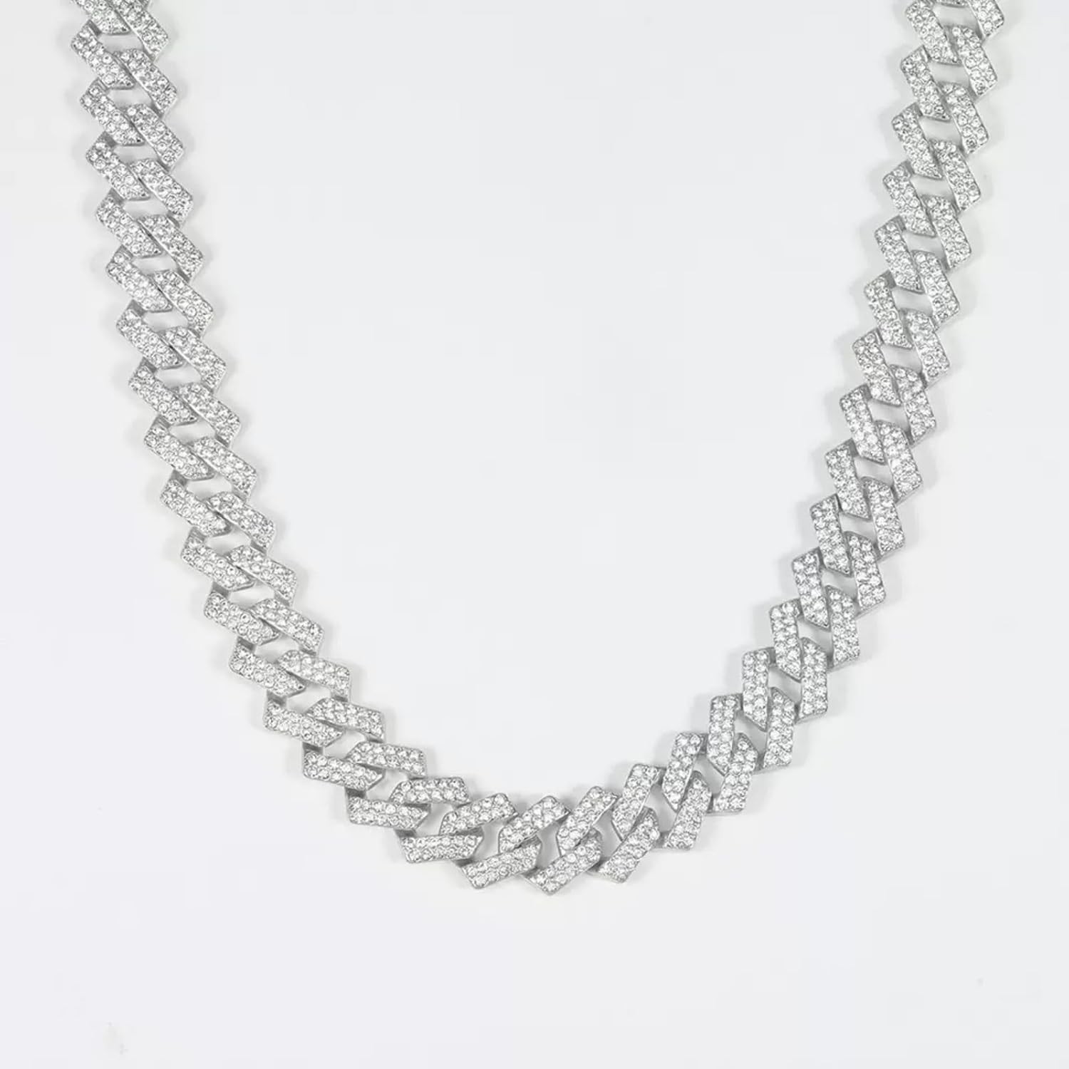 Cuban Link Chain Mens Iced Out Miami Necklace Silver Bling Diamond 20in