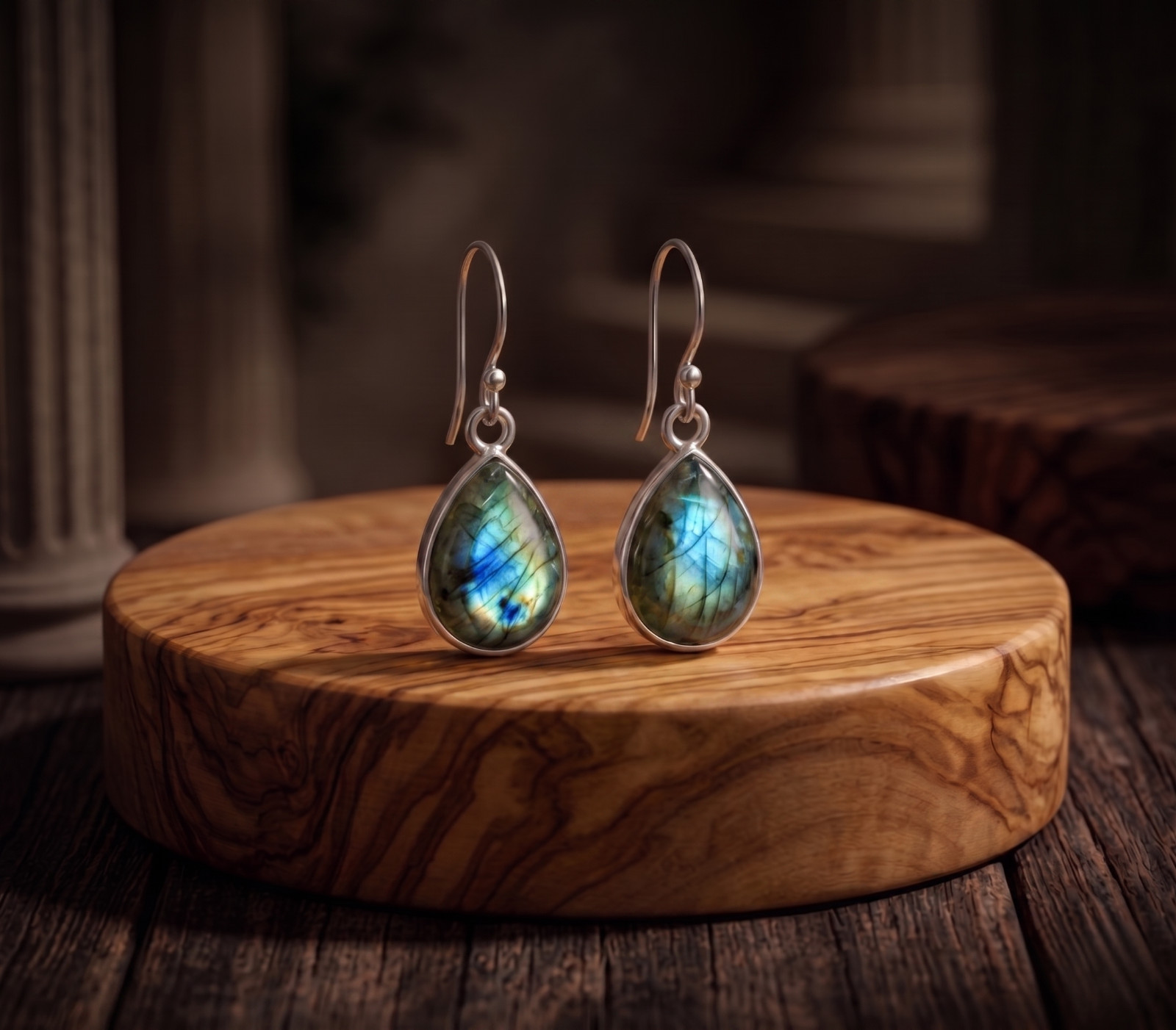 Natural Labradorite Gemstone Womens Earrings 925 Sterling Silver Handmade Gift