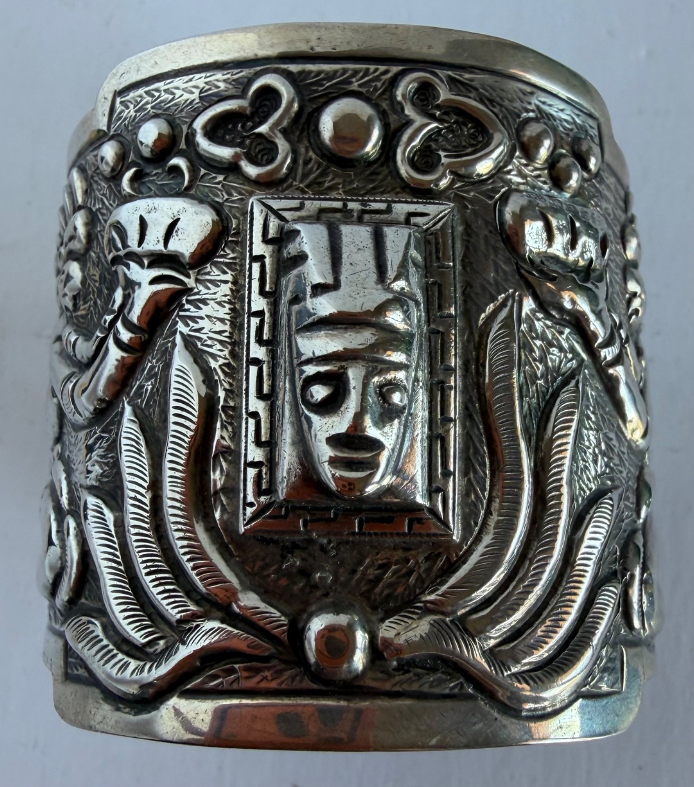 Vintage Mexican Sterling Bracelet Featuring Pre-Columbian/Aztec/ Mayan Designs