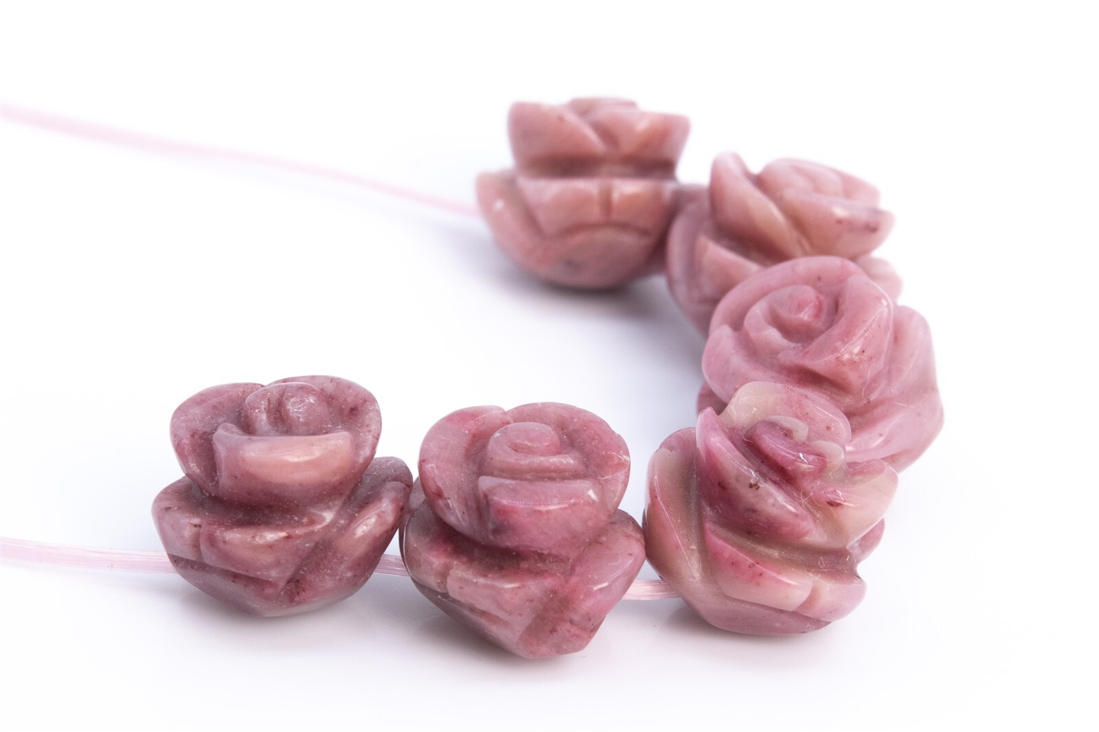 5 Pcs Haitian Flower Rhodonite Rose Carved Beads AAA Natural Beads 8/10/12/14MM