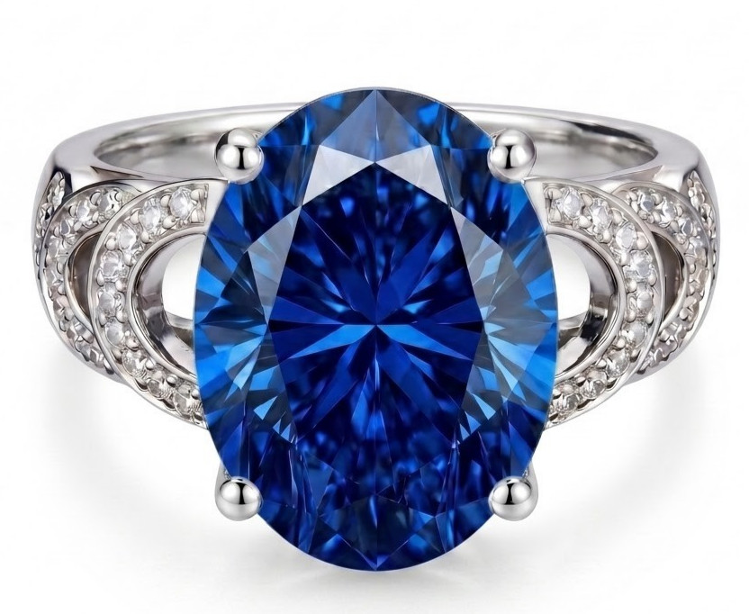 7.00 Ct Certified Oval Cut Blue Natural Diamond Ring VVS1 White Gold Finish