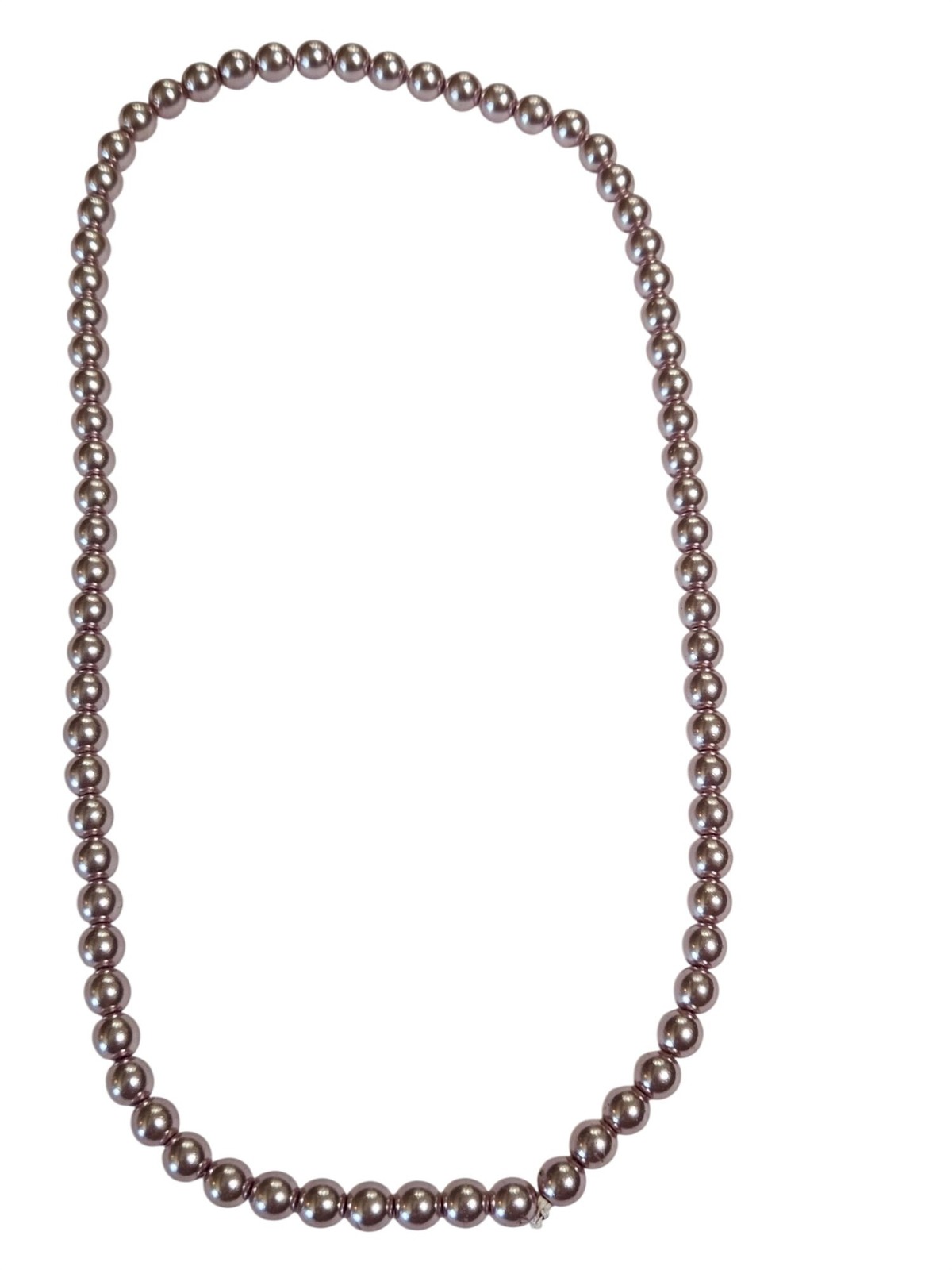 Mauve Glass Faux Pearl Beaded Necklace No Clasp 21 inches Long