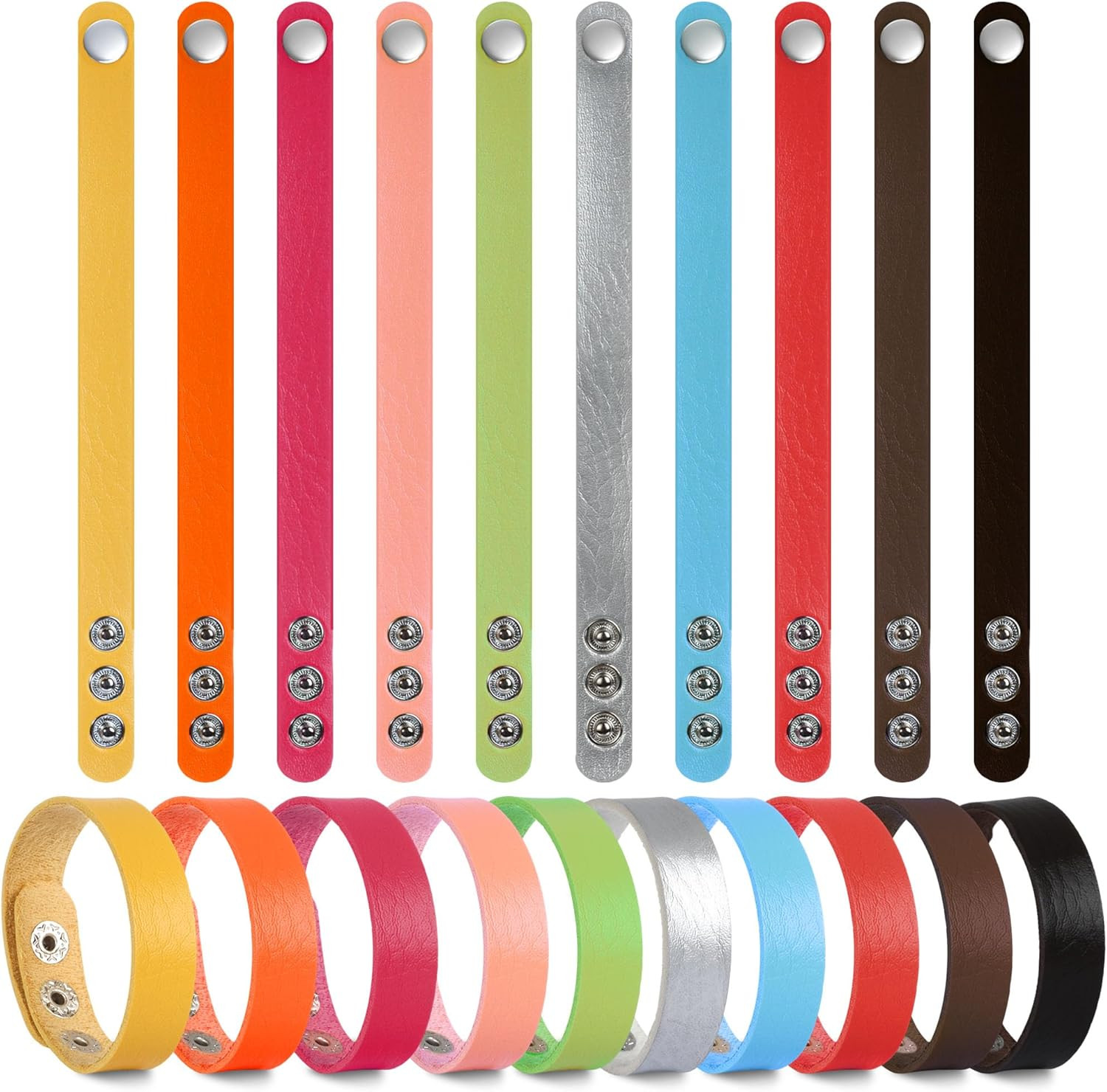 Faux Leather Snap Bracelets Blank Colorful Adjustable Plain PU Leather Wristband