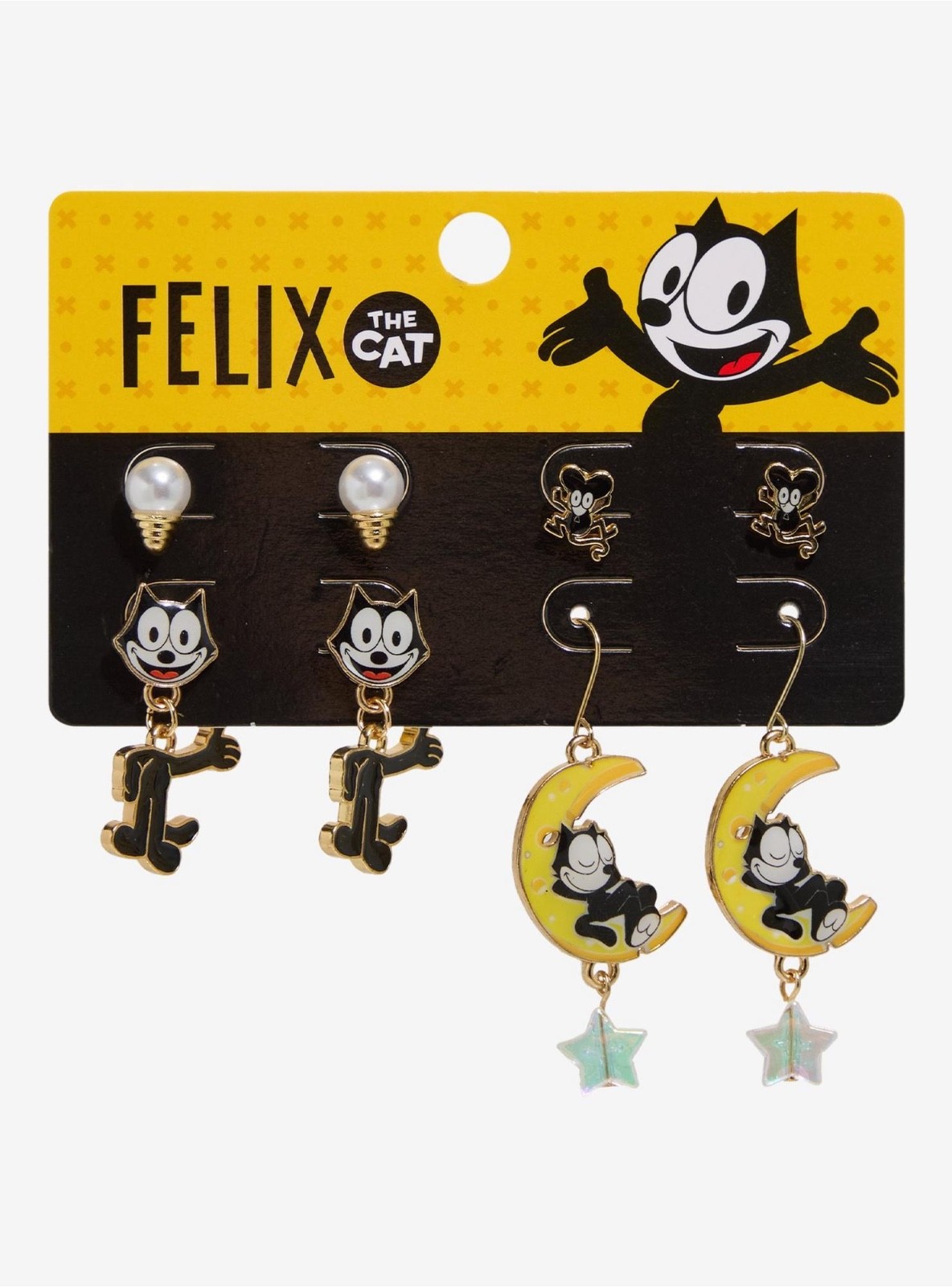 Hot Topic Felix The Cat Tail Dangle Pendant Black Cat Necklace / Earring Set New