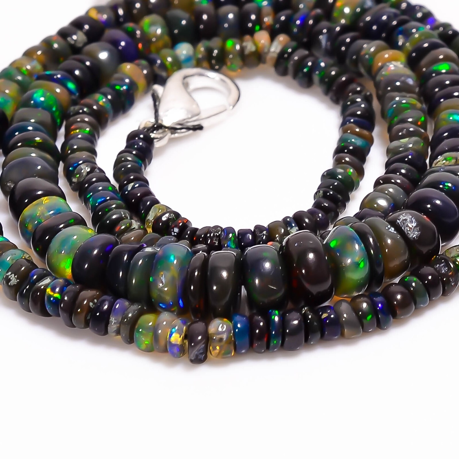 Natural Black Ethiopian Opal Rondelle Smooth Beads 3X2 6X4mm Necklace 17″ A-5446