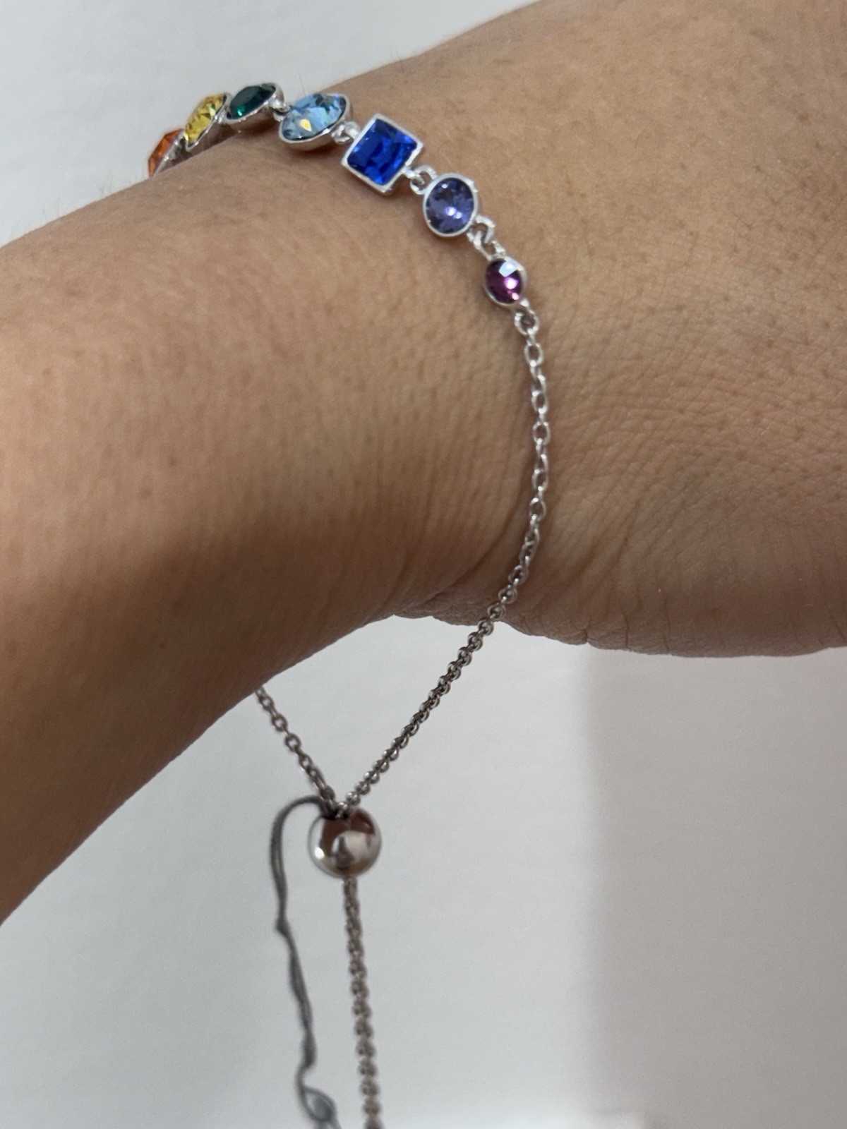 Sterling Silver 925 Rainbow Crystal Adjustable One Size Bracelet Bolo NEW
