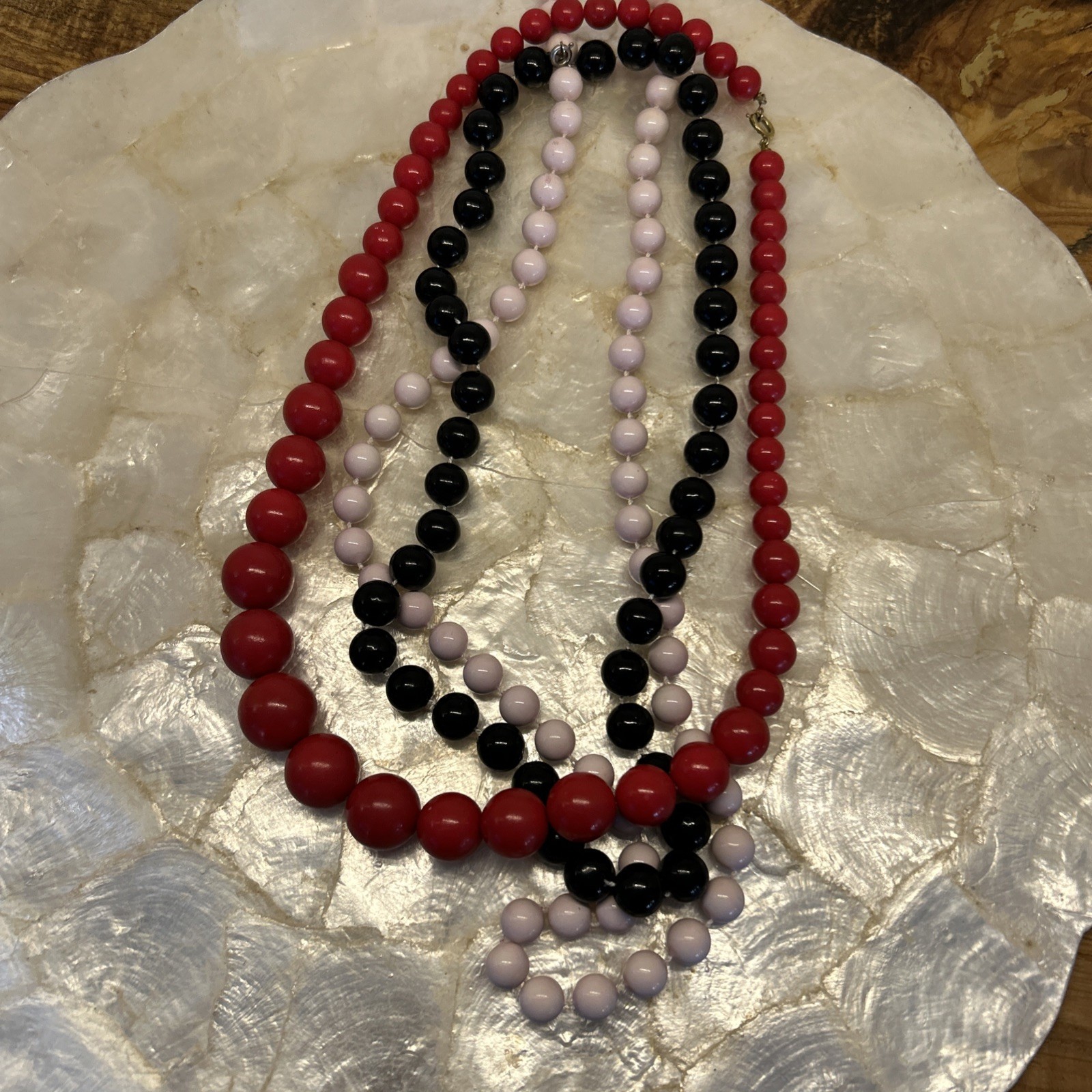 Vintage 80s Three (3) Beaded Necklaces Red, Black, & Lavender