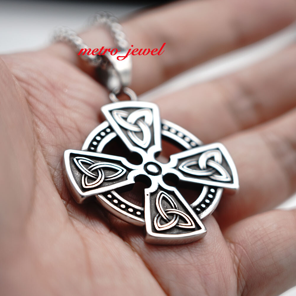 JXC Boys Mens Womens Celtic Trinity Knot Cross Pendant Necklace For Men Women