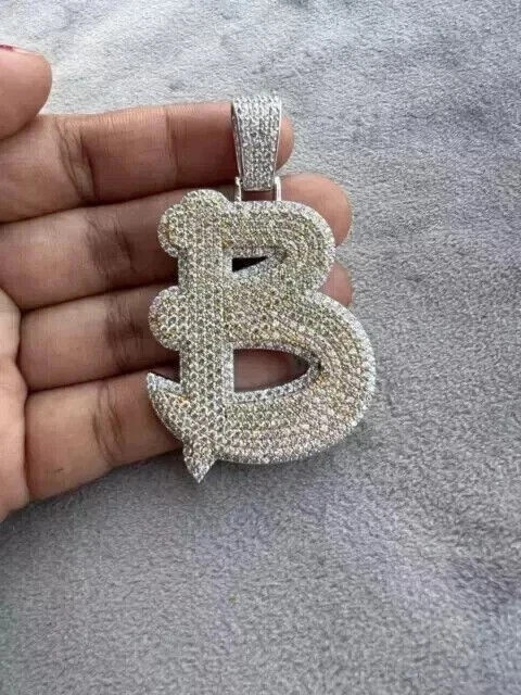 2.55Ct Round Cut Moissanite Initial Letter B Custom Pendant 925 Sterling Silver