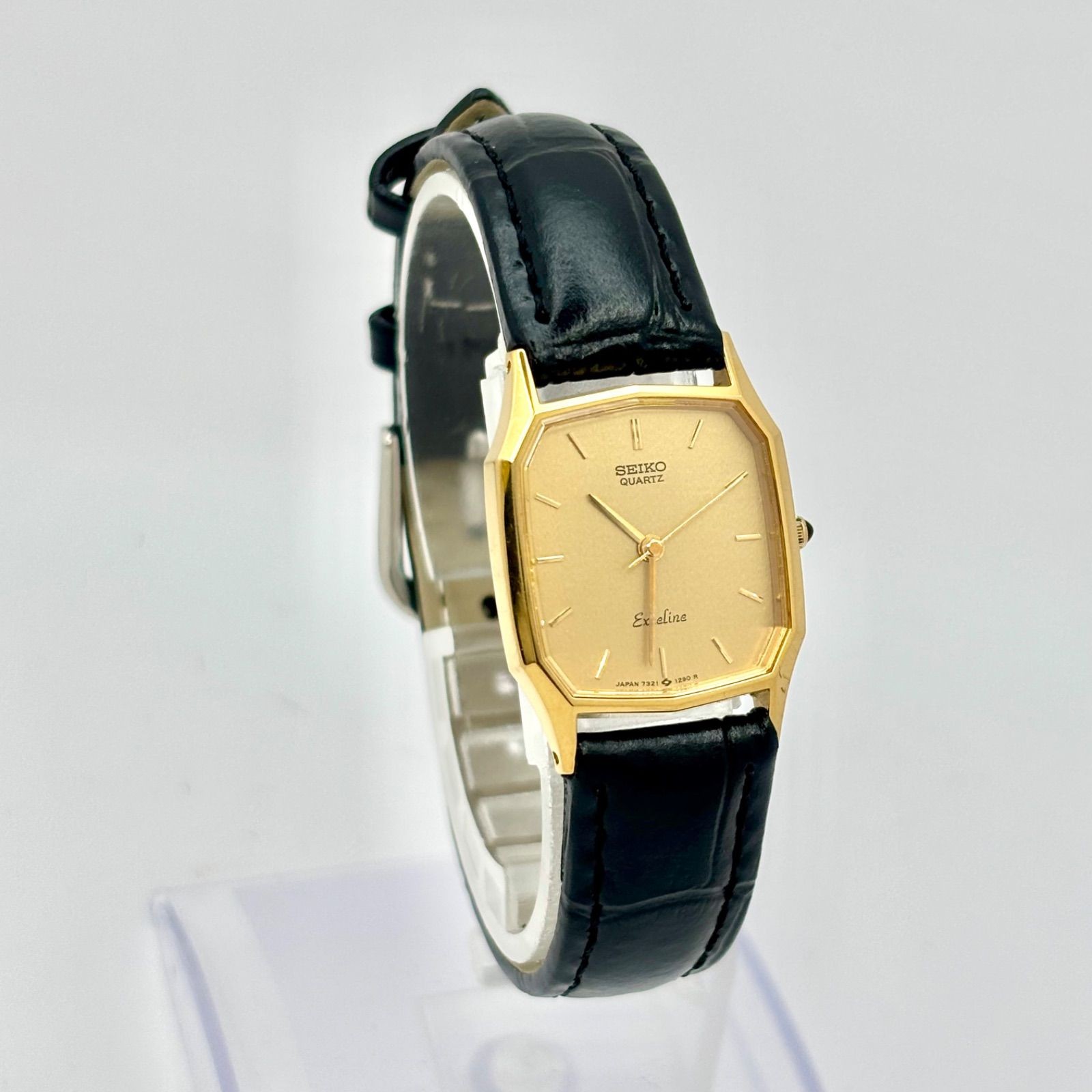 Good condition New battery SEIKO Exceline octagon ladies wristwatch gold 7321 57