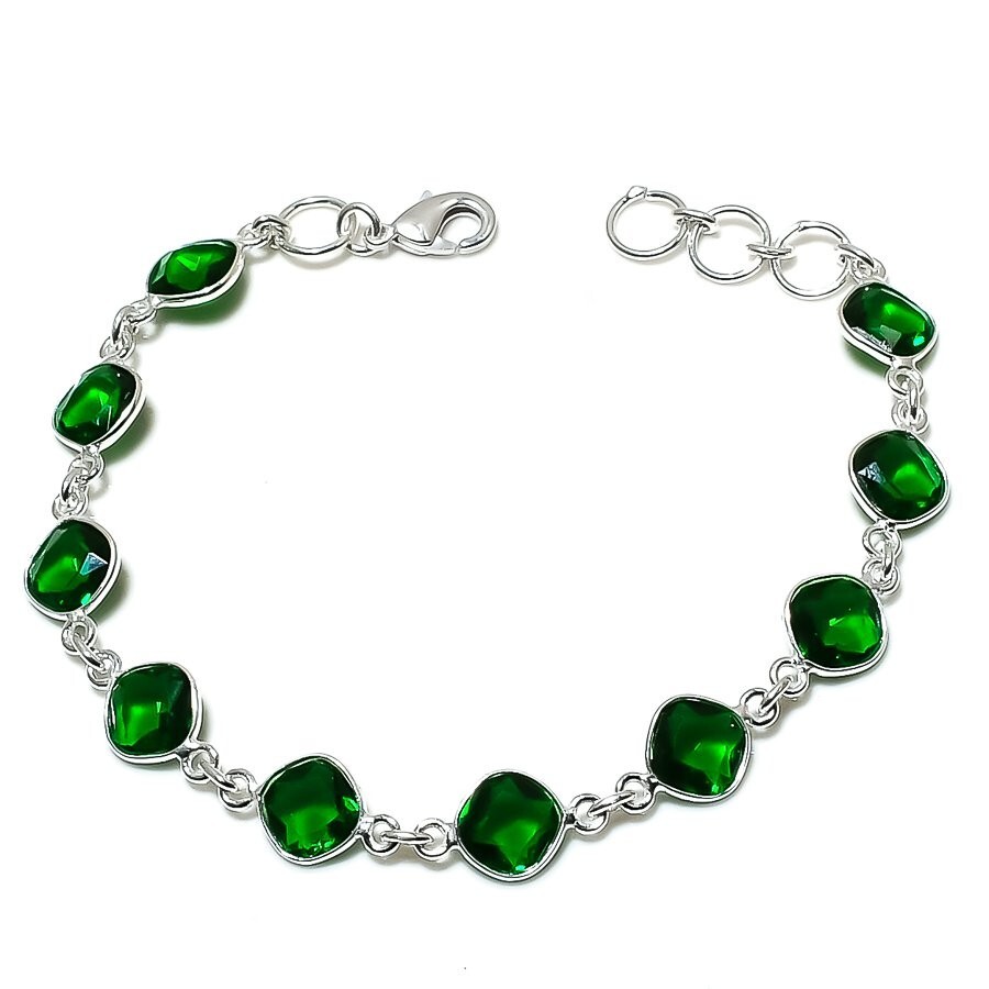 Chrome Diopside Gemstone Handmade925 Sterling Silver Jewelry Bracelet Sz 7-8″