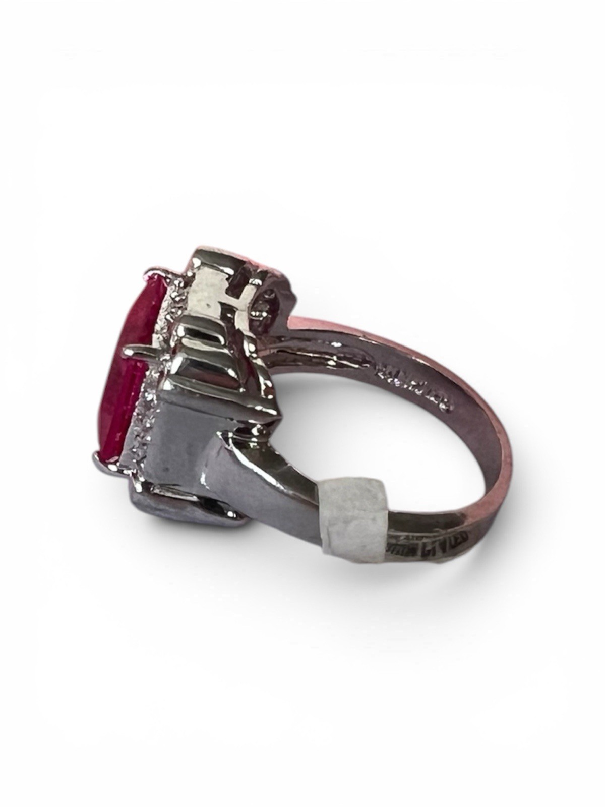 Vintage Rhodium Plated Pink Sapphire Ring, Size 8