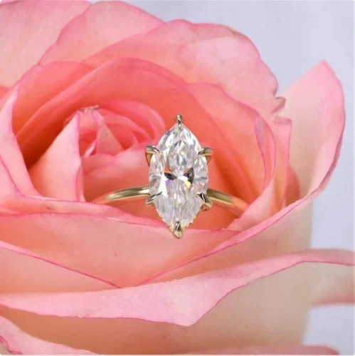 2.50CT Marquise-Cut Moissanite Solitaire Engagement Ring 14K Yellow Gold Plated