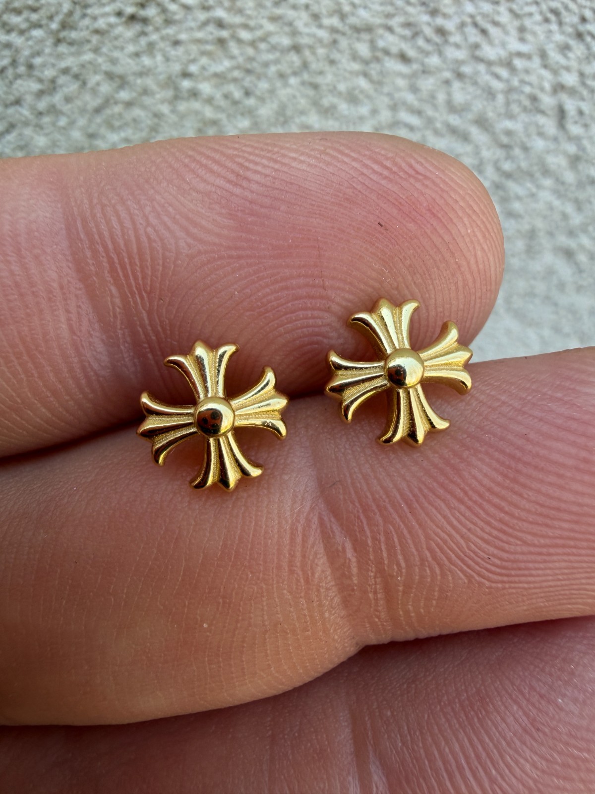 Real 14k Gold Over Solid 925 Silver Men Hearts Chrome Star Earrings Plain Studs