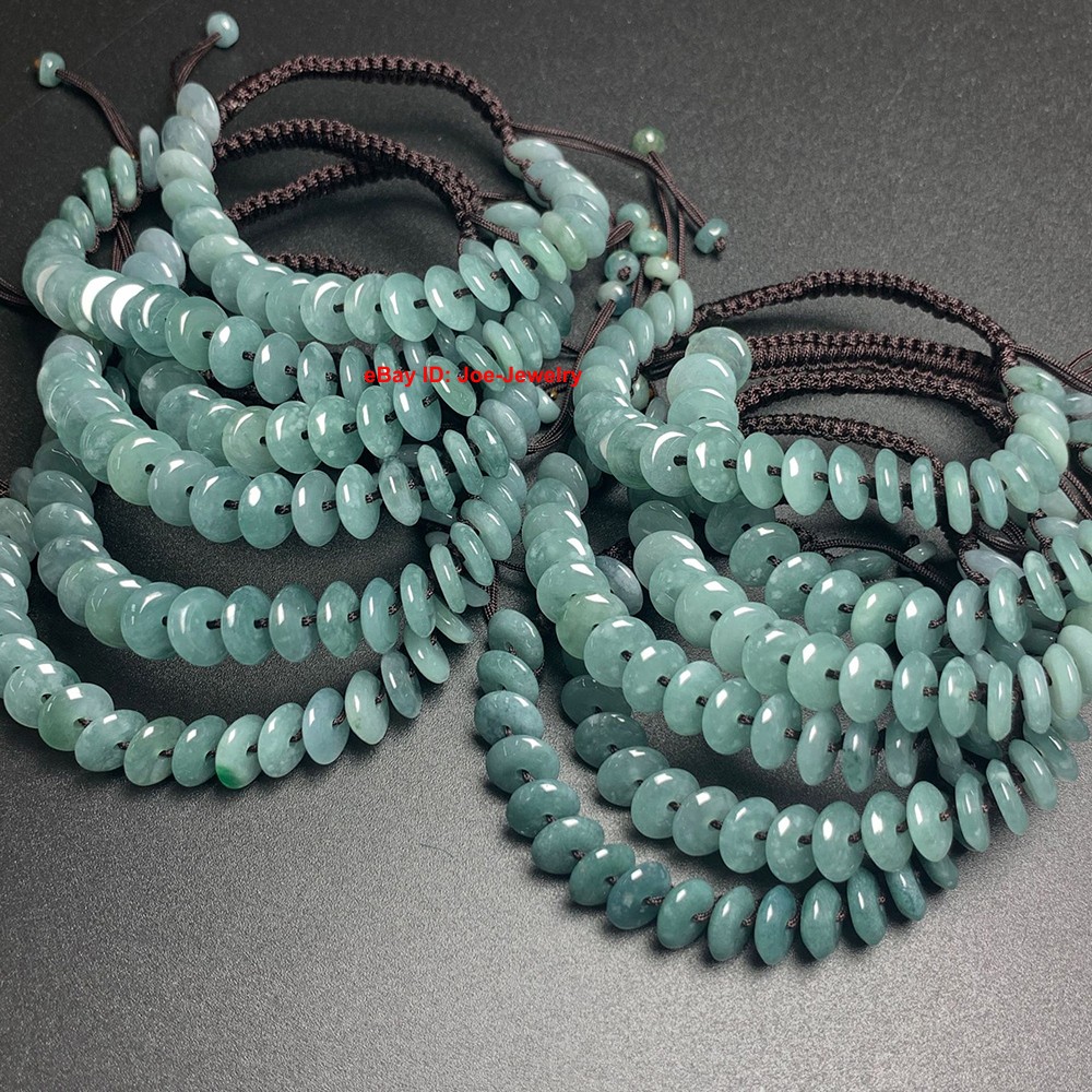 Natural Jadeite Bracelet Grade A Jade 8mm Safety Bead Adjustable Coffee Bracelet
