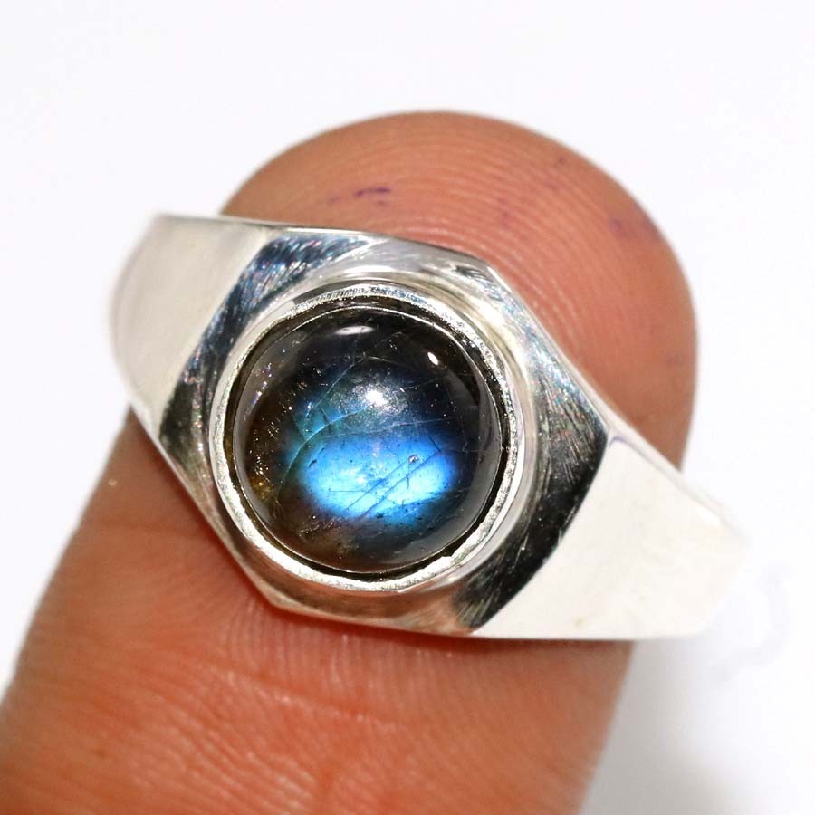Man’s & Woman’s Fiery Labradorite Fine Finish 925 Silver Plated Ring Jewellery