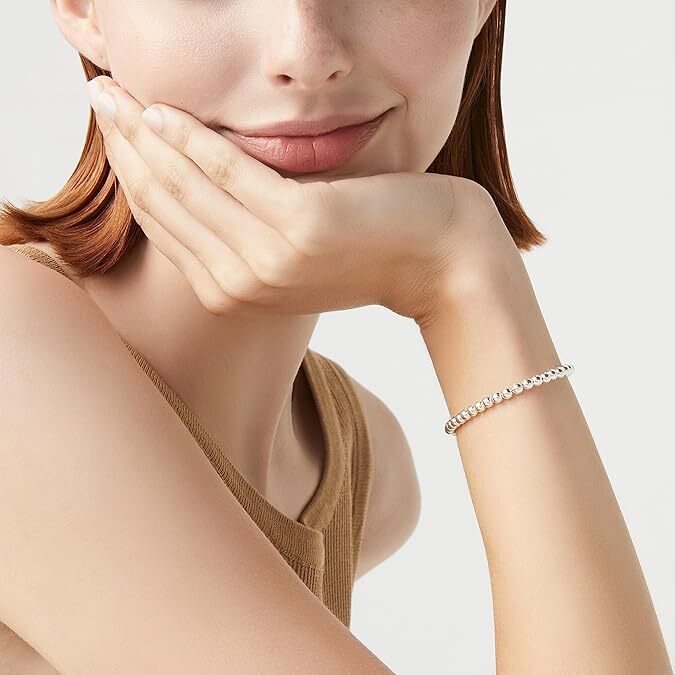 2× Silver Love Cuff Bead Ball Open Bangle Womens Jewelr Charm Bracelet Gift USA