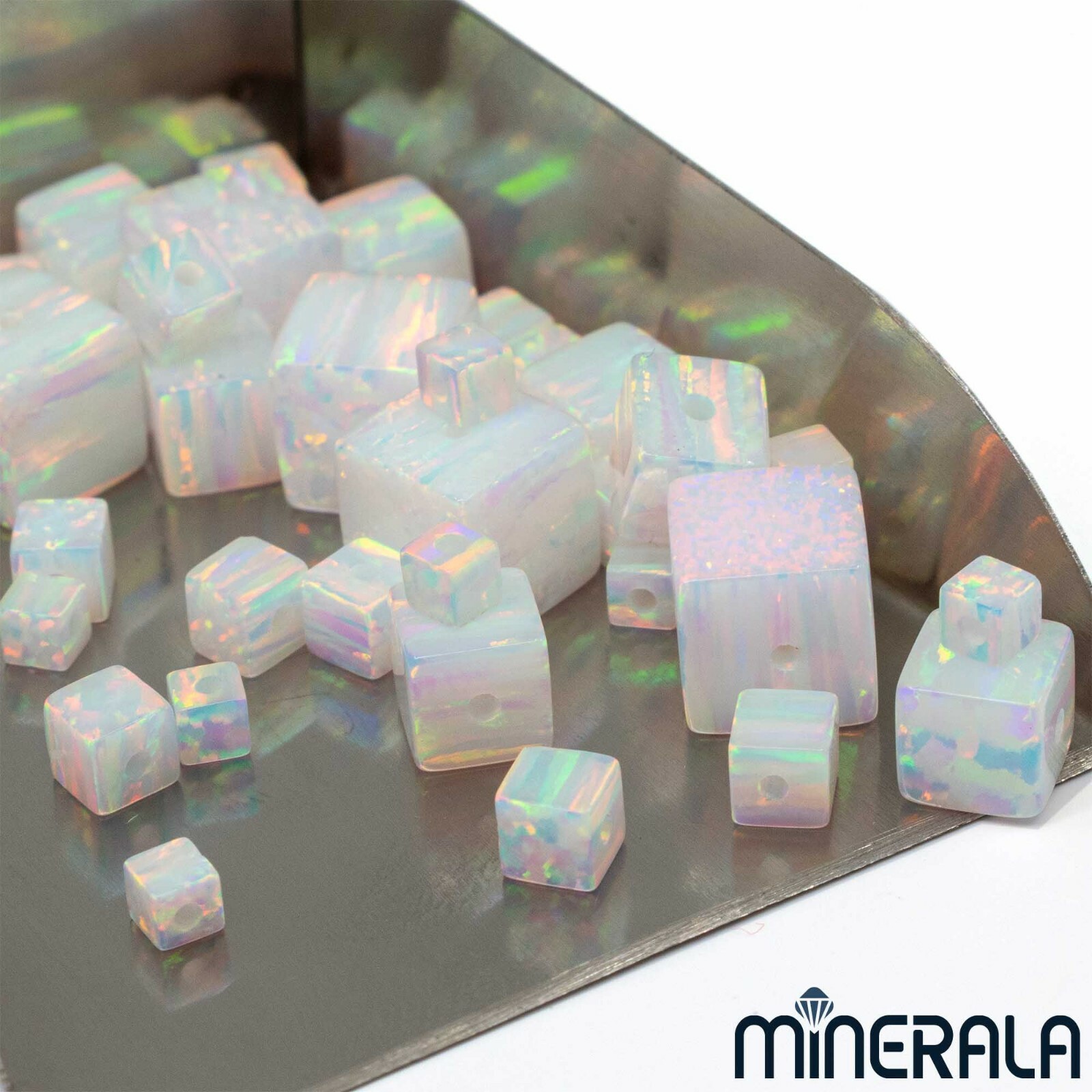 WHITE SYNTHETIC LAB CREATED OPAL CUBE LOOSE BEADS FULL DRILLED 3mm-8mm WP002B2
