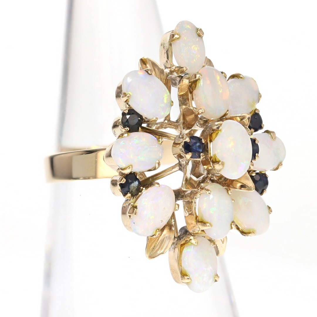 3.17ctw Cabochon Opal and Sapphire Cluster Statement Ring 10k Yellow Gold Size 6