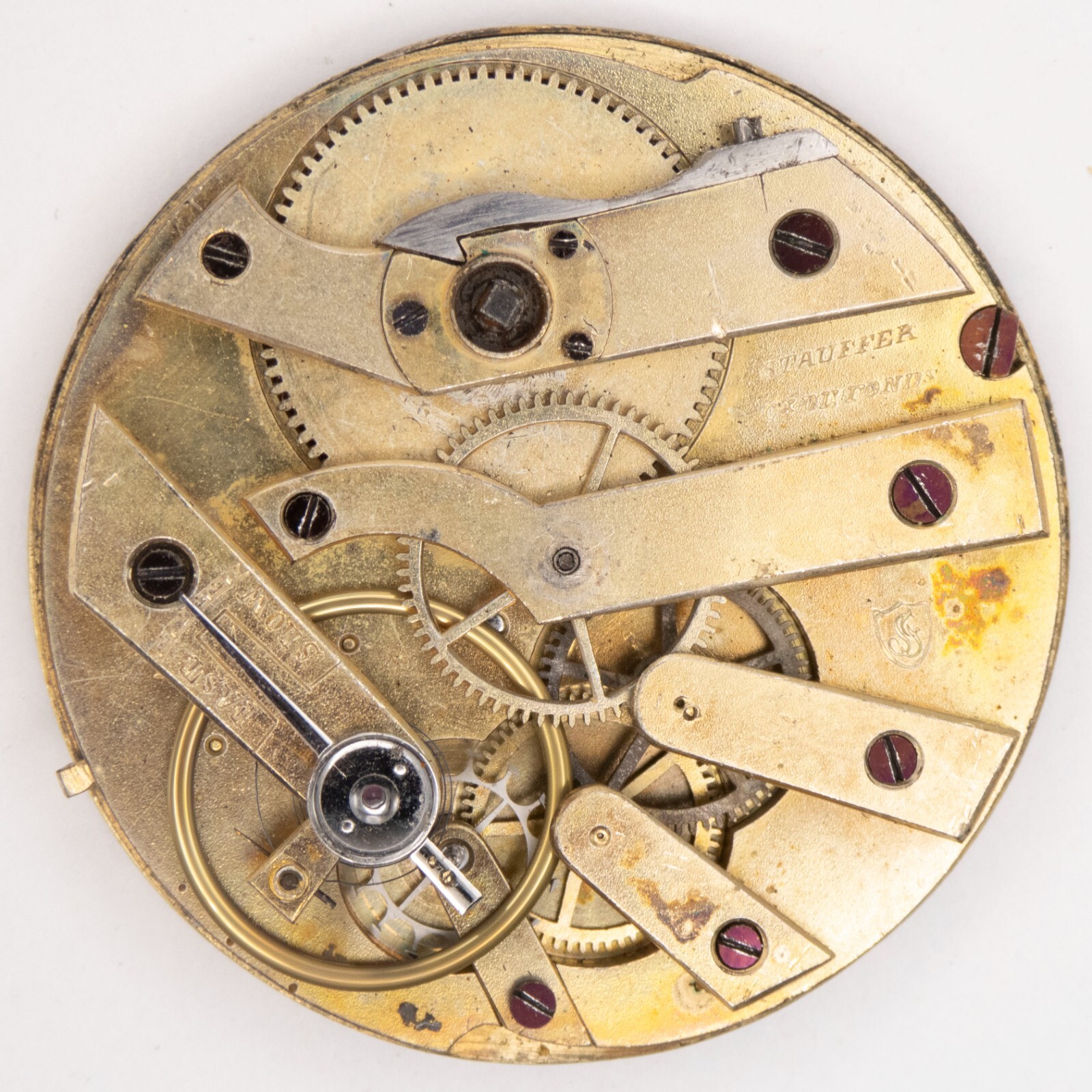 Stauffer 35.9 x 5.7 mm Antique Pocket Watch Movement, Cylinder Escapement
