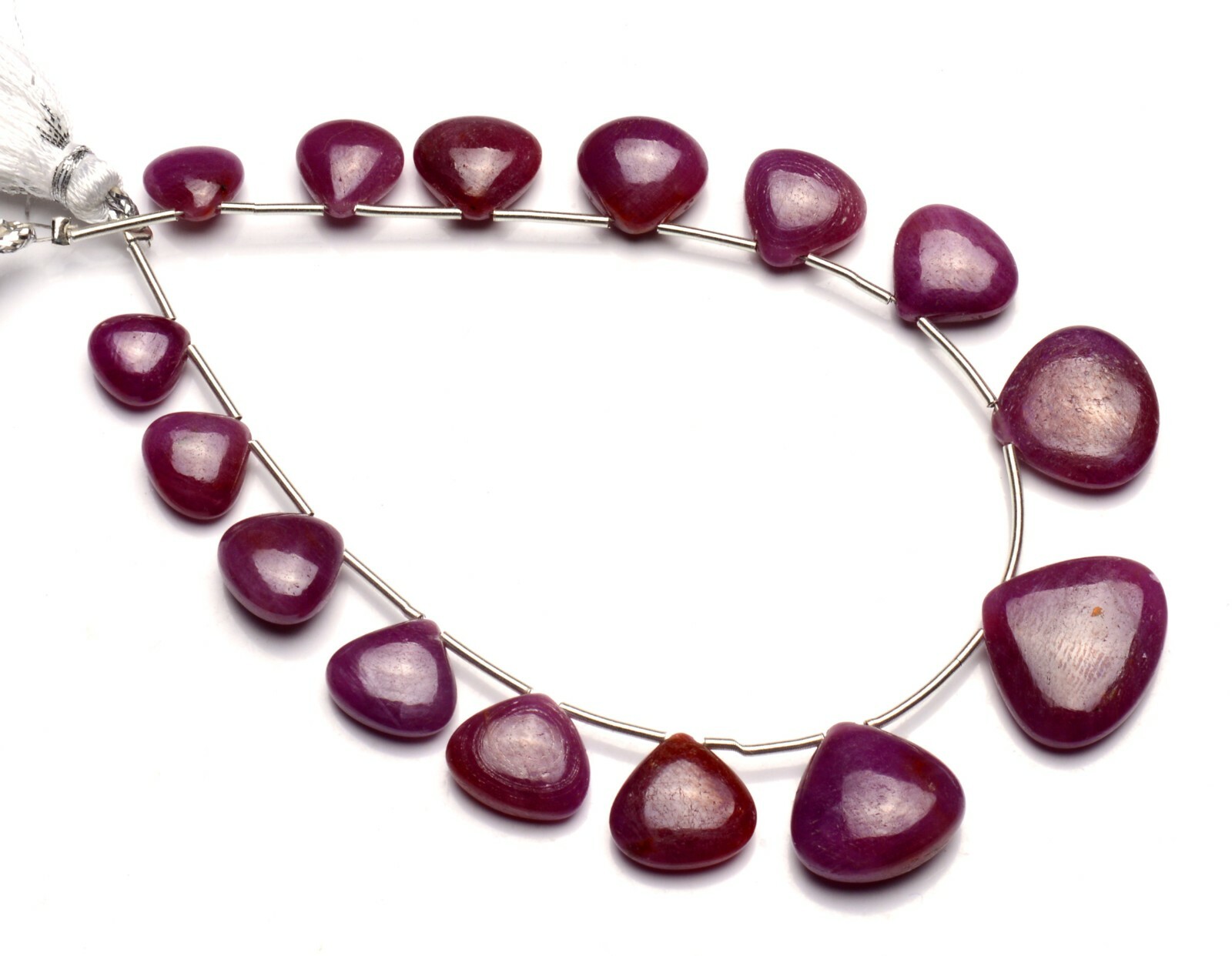 Natural Gem Myanmar Ruby 8 to 17MM Size Smooth Heart Shape Briolette Beads 8″