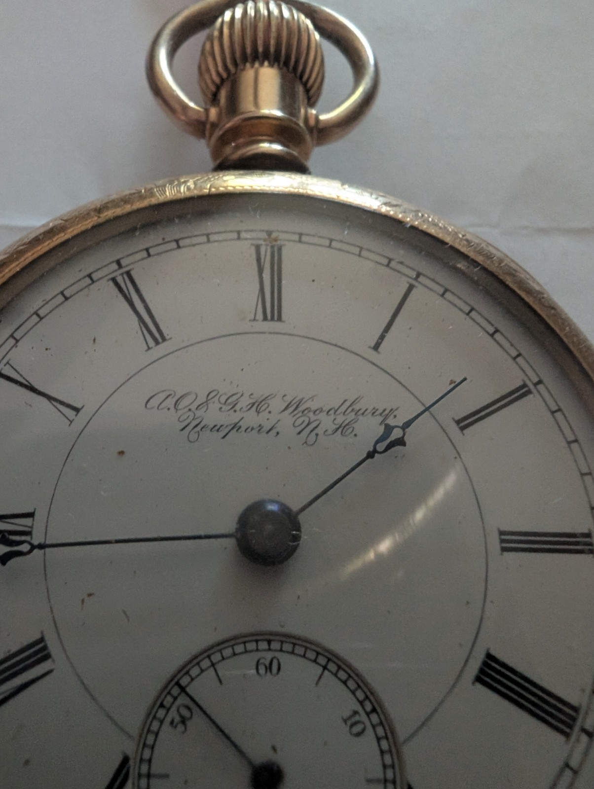 A.O. & G.H. Woodbury Pocket Watch – Newport, NH – Gold‑Filled Case – 55mm
