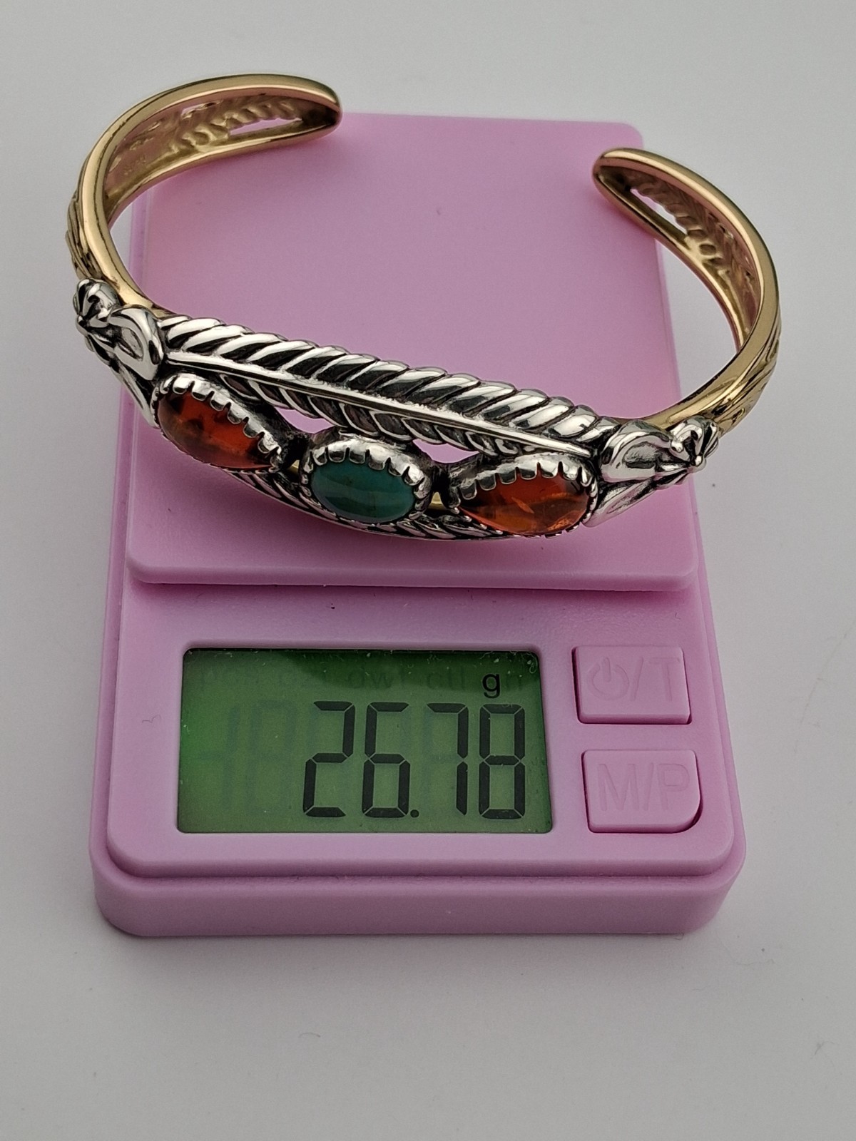 Carolyn Pollack American West Brass Sterling Silver Amber Turquoise Bracelet 6.5