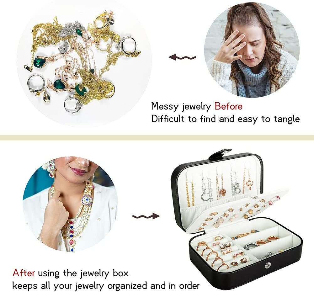 Travel Jewelry Box, PU Leather Small Jewelry Organizer for Women Girls, Double L