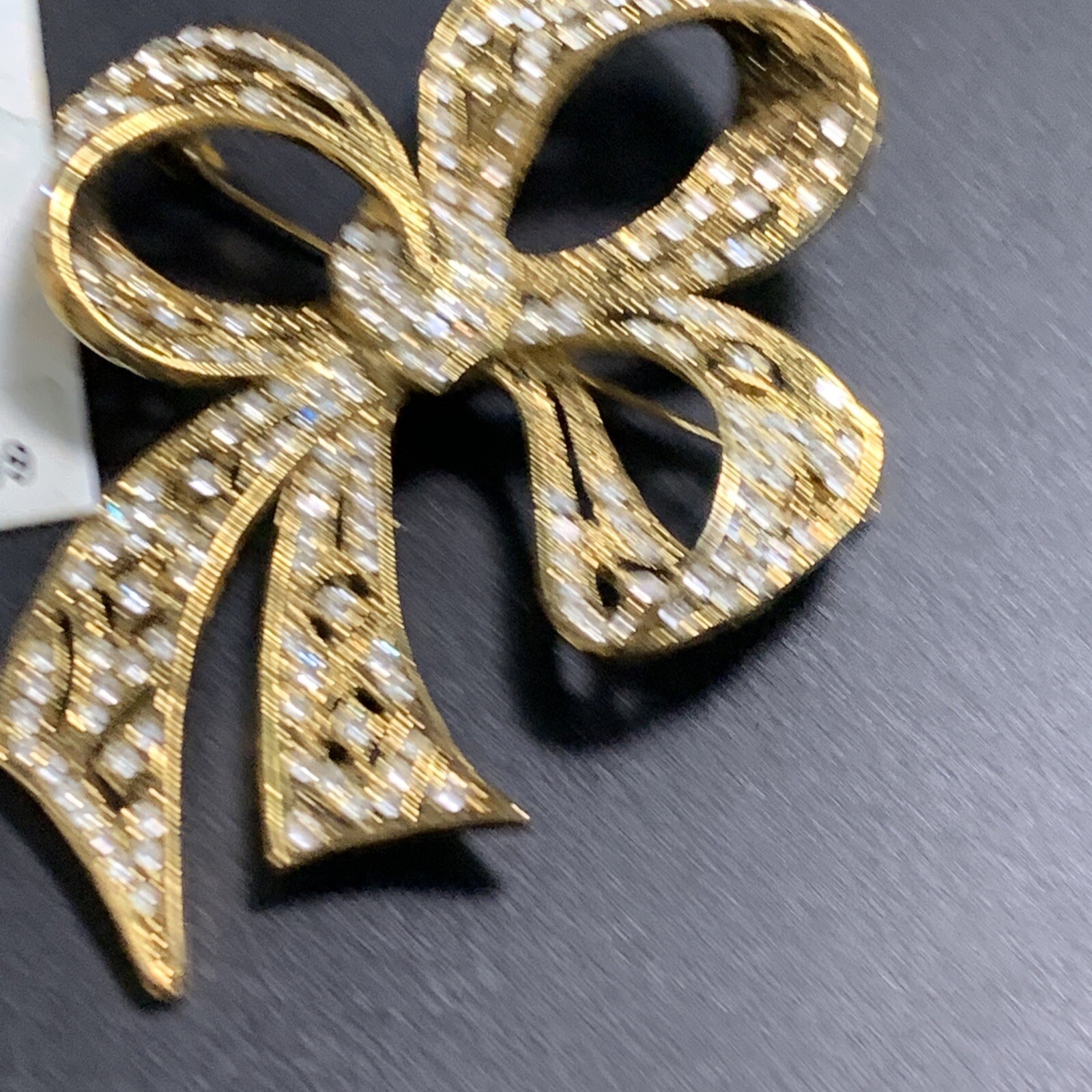 Brooch Bow Large Filigree 1928 Jewelry Company Glass Rhinestones Earrings Set