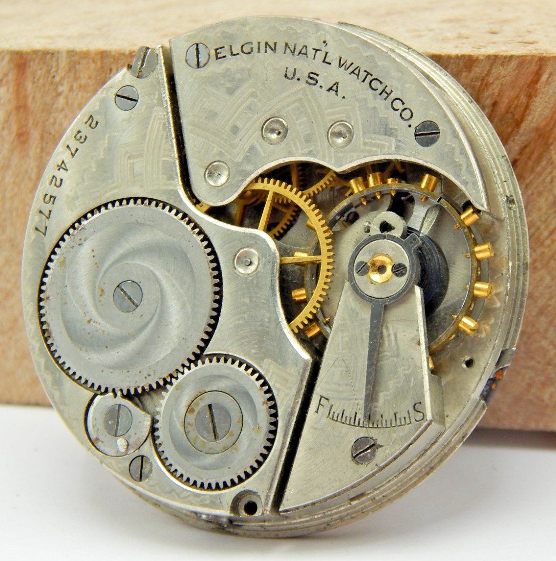 Antique 1921 Elgin 291 16s 7 jewel men’s pocket watch movement with dial & hands