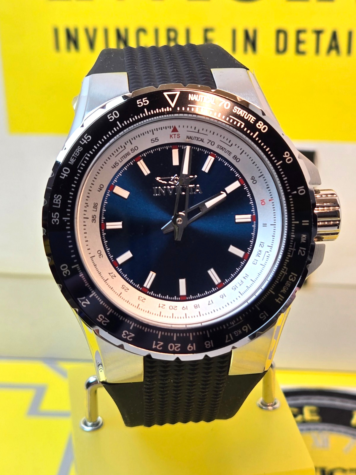 Invicta Aviator Command Deck Mens Watch 50mm, Black w/ Black Bezel & Blue Dial