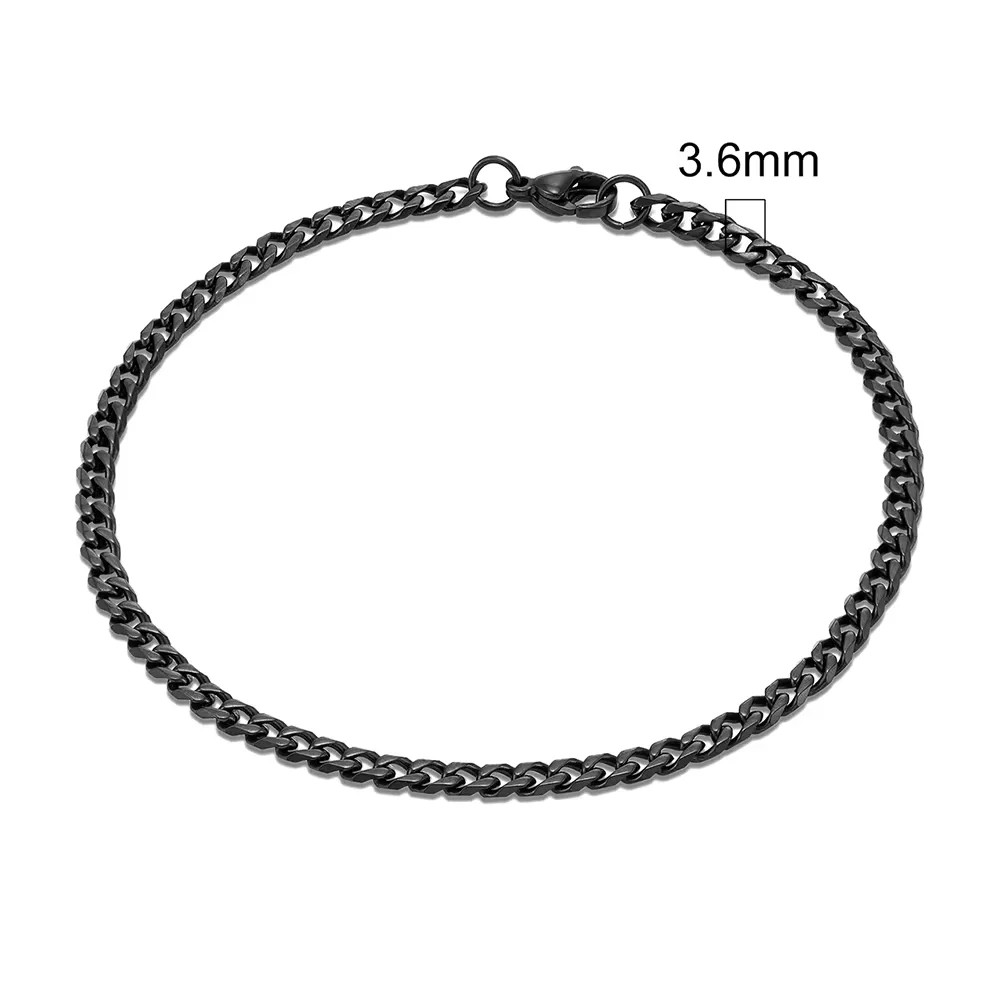 3-11mm Punk Rock Stainless Steel Curb Cuban Link Chain Bracelet For men Women