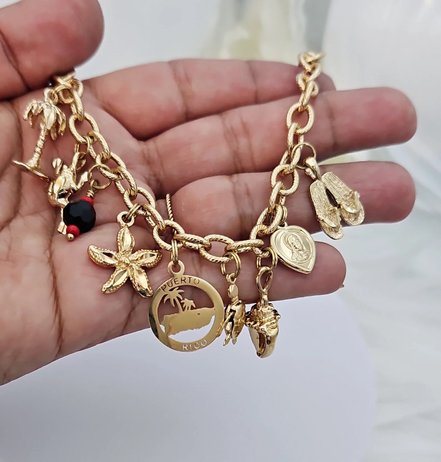 Gold Puerto Rico Charm Bracelet For Women, 14k Heavy Plated Gold