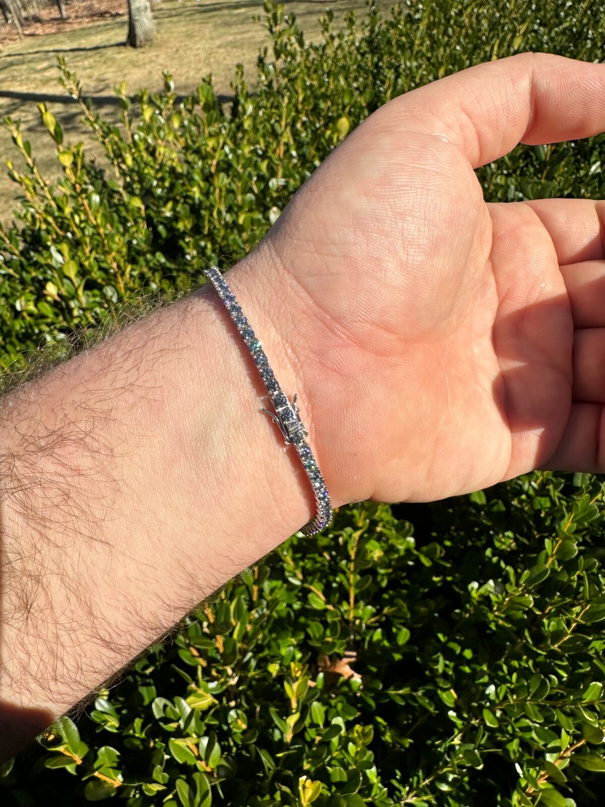 Real Iced Blue Gray MOISSANITE 3mm Tennis Bracelet 925 Silver Passes Tester