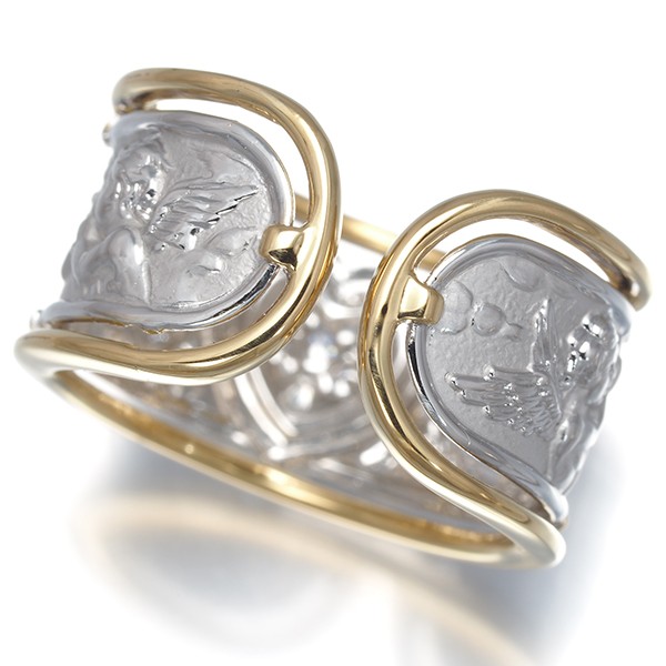 Auth Carrera y Carrera Ring Diamond Ronda Angel Heart US6-6.25 18K YG/WG
