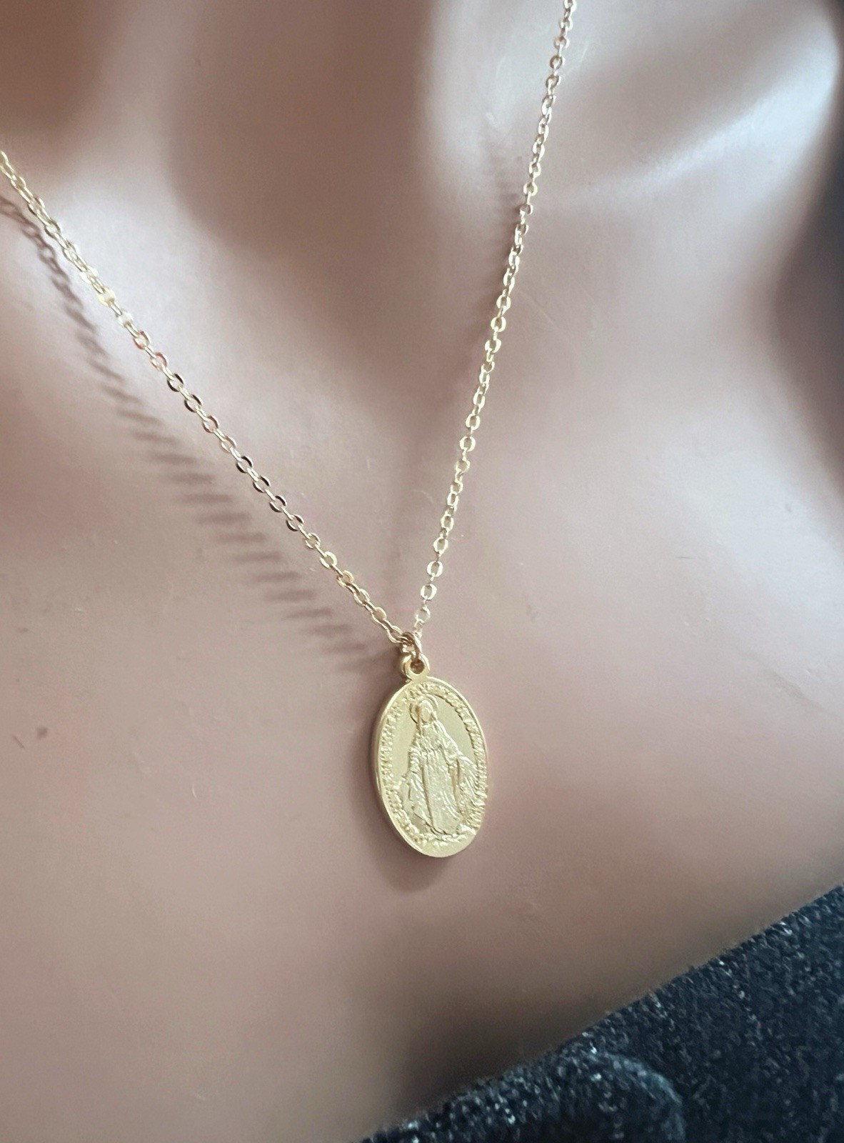 Miraculous Medal Necklace Gold Saint Mary Necklace Virgin Mary Pendant Necklace