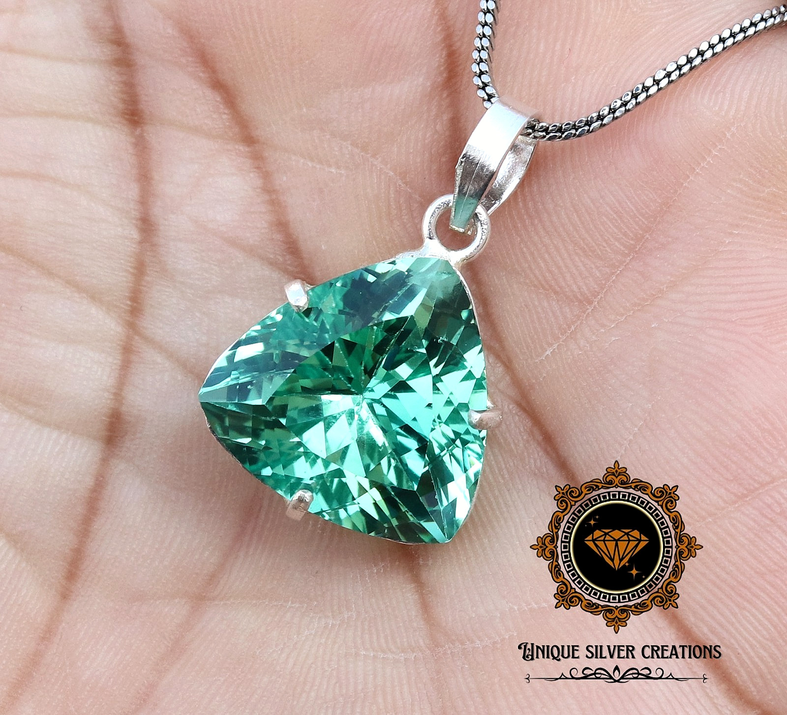 Certified 28.75 CT Natural Blue Green Sapphire Gemstone 925 Solid Silver Pendant